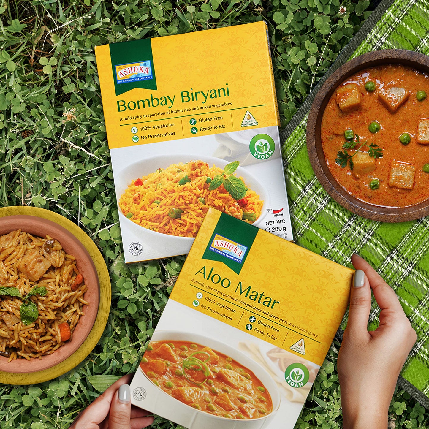 Ashoka Ready To Heat Vegan Curries 1932, Fenugreek Leaves & Green Peas, All-Natural Curry, Shahi Methi Matar, Kosher Certified, Camping Friendly Indian Food, Gluten-Free, No Preservatives, Pack Of 1
