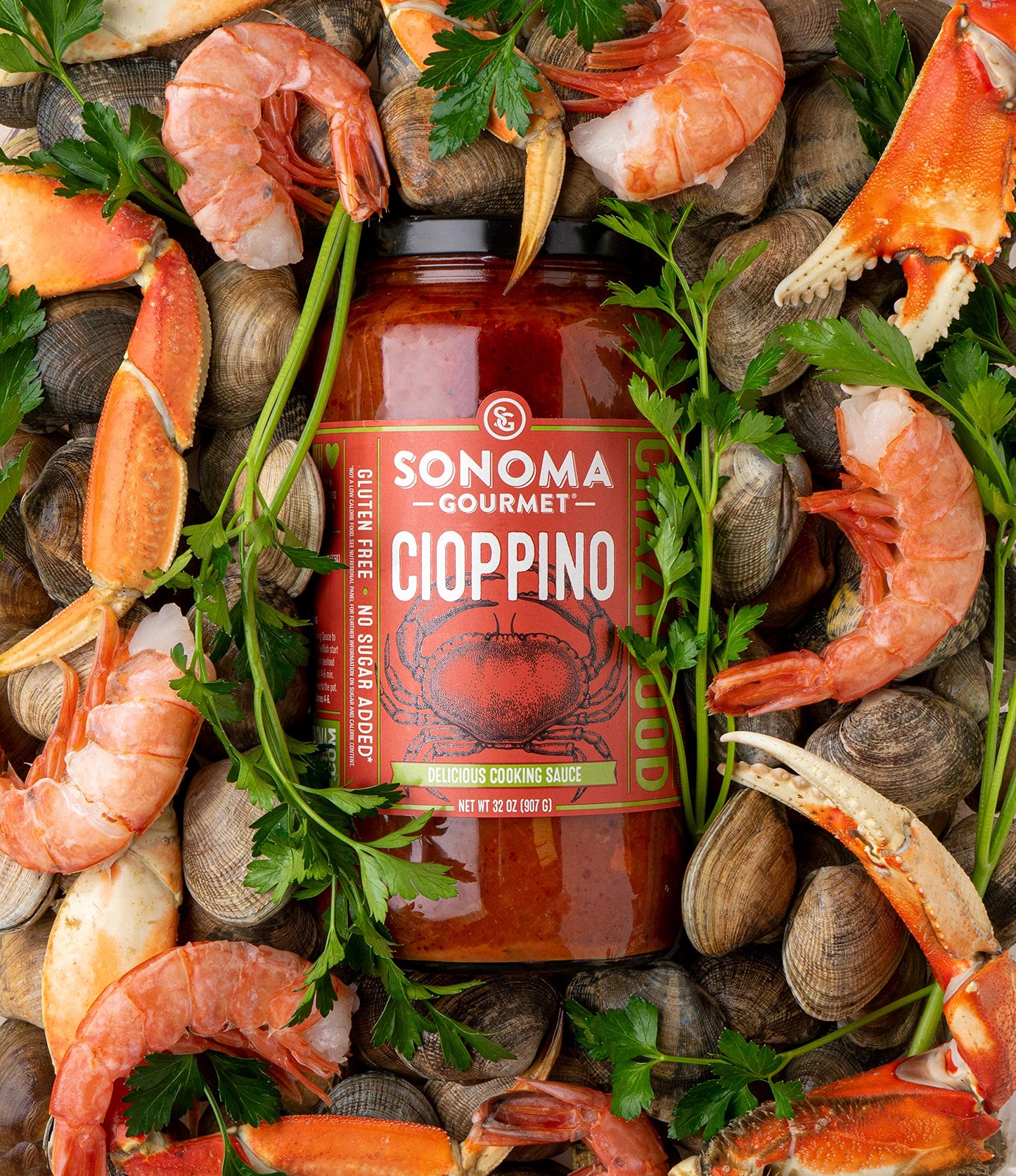 Sonoma Gourmet Cioppino Cooking Sauce, No Sugar Added, 32 Ounce Jars, Pack of 4, 2 Pound Total