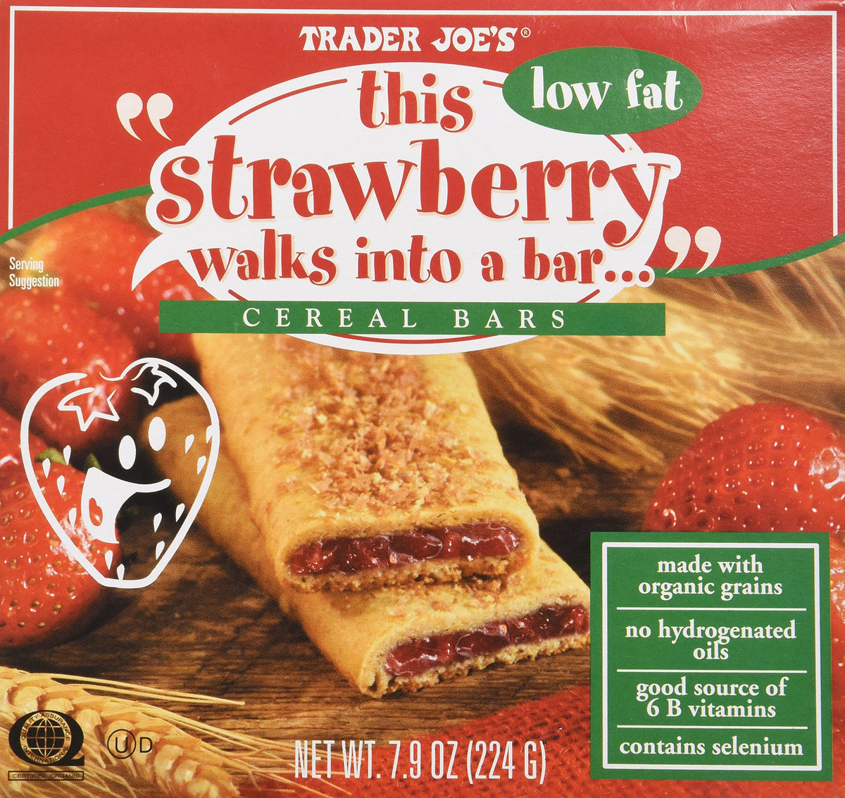 Trader Joes This Strawberry Walks Into a Bar Cereal Bars (Low Fat) 1 Box Con...