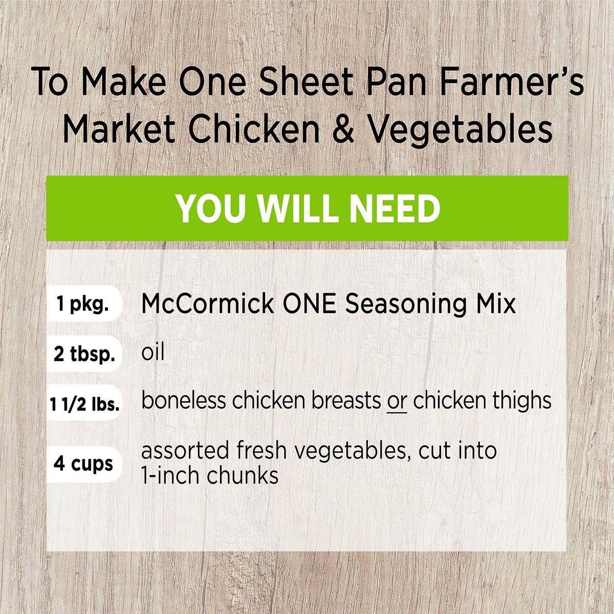 McCormick ONE Sheet Pan Farmer s Market Chicken & Vegetables Seasoning Mix, 1.25 oz (Pack of 12)