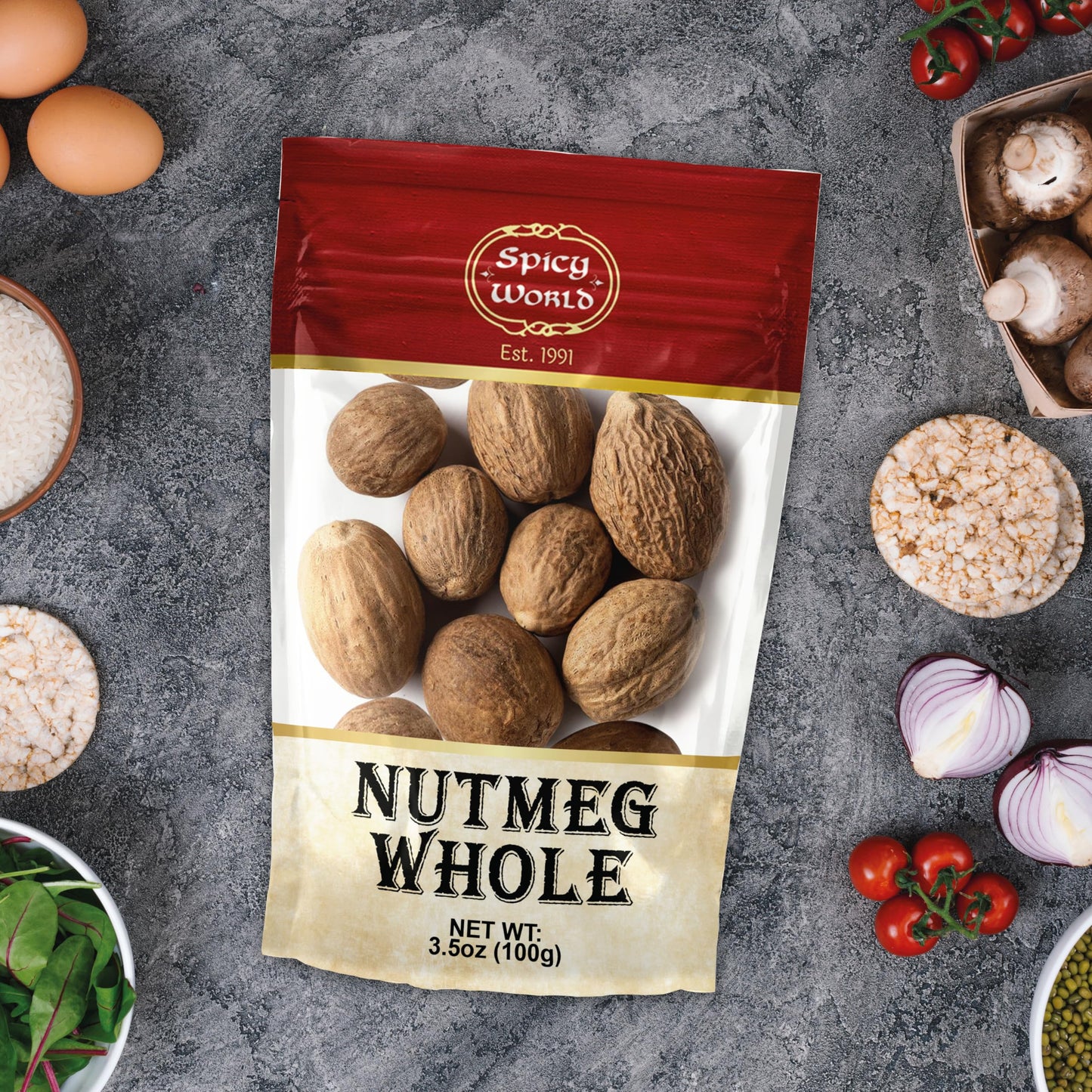 Spicy World Nutmeg Whole 3.5oz (100g) - enhanced Grade from Indonesia  Pure  Natural  Gluten Free