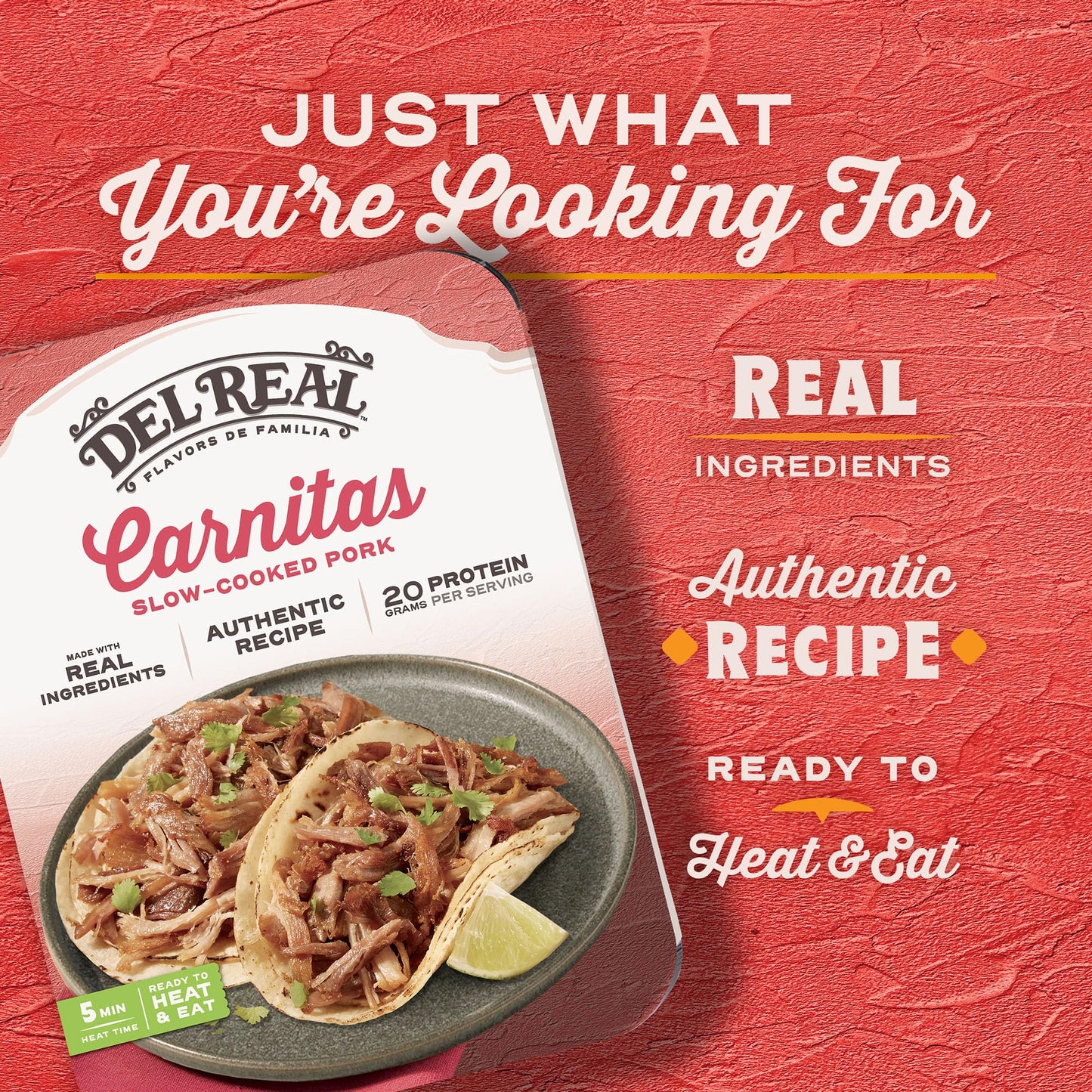 Del Real Foods Carnitas, Shredded Pork Entr  e | Fully Cooked, Heat & Serve, Microwaves in Minutes | For Tacos, Bowls & Family M