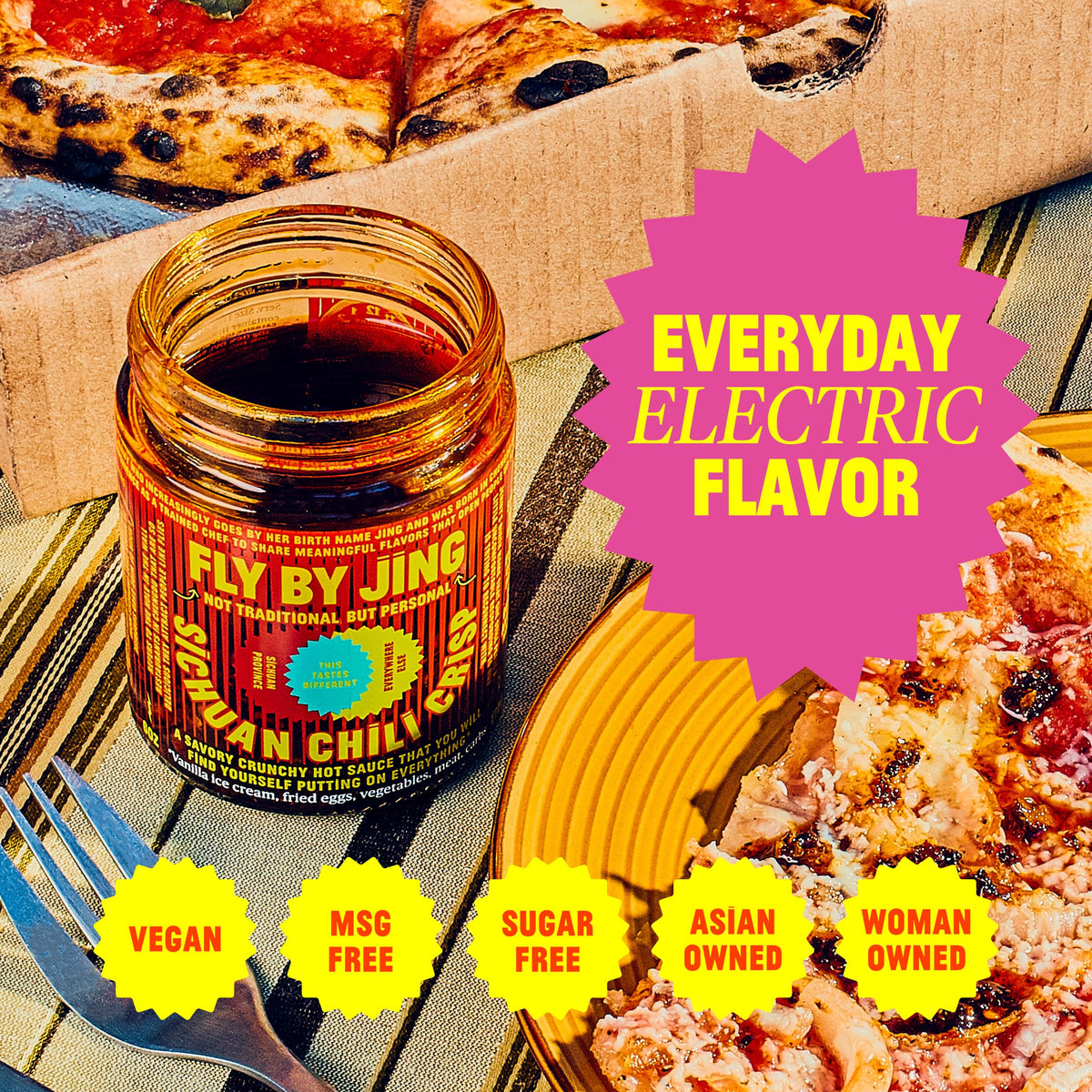 Flybyjing Sichuan Chili Crisp - Premium Spicy Savory All-Natural Vegan Chili Oil - Crunchy Hot Sauce, Good On Everything, Sugar