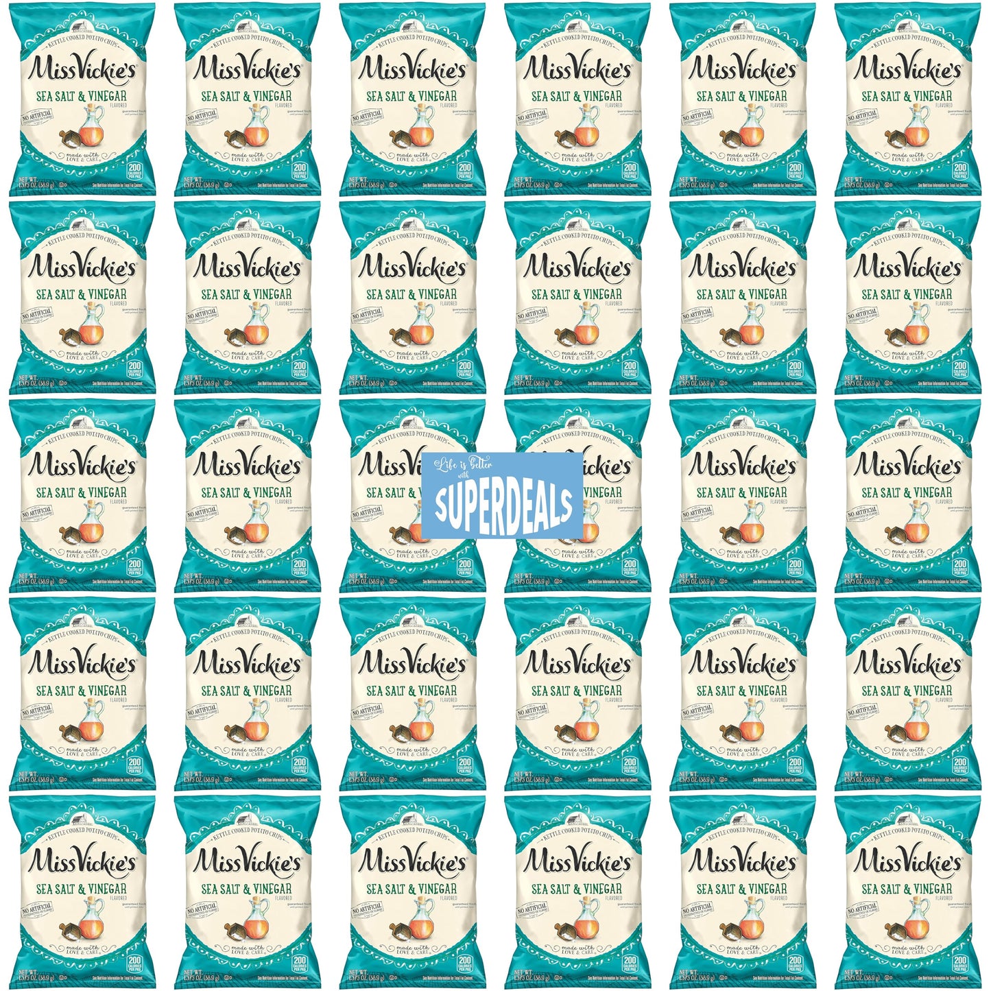 Kettle Cooked Potato Chips By Miss Vickie'S Value Pack Bundled By Superdeals | 1.375 Oz Bag | Sea Salt & Vinegar | Pack Of 30 Wi