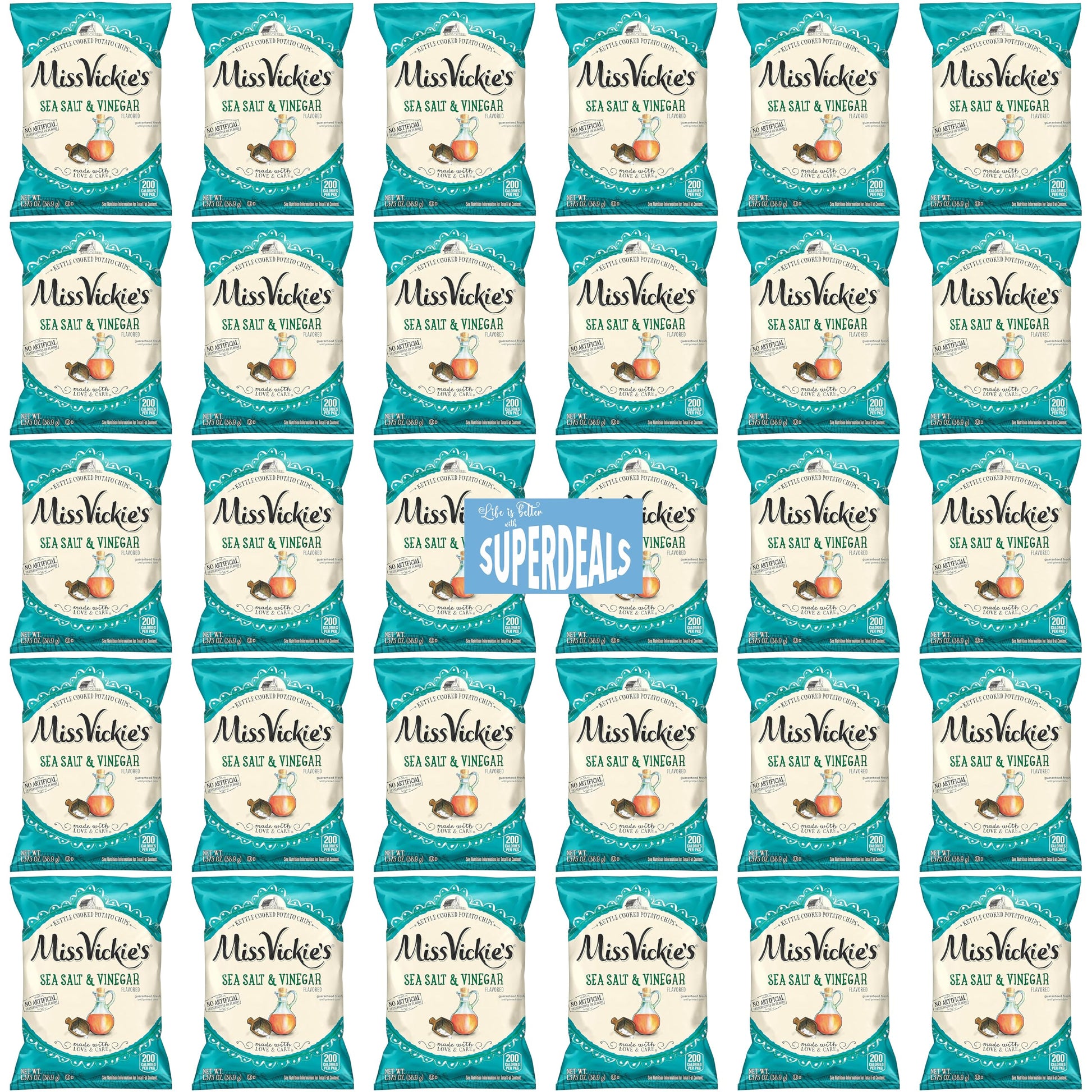 Kettle Cooked Potato Chips By Miss Vickie'S Value Pack Bundled By Superdeals | 1.375 Oz Bag | Sea Salt & Vinegar | Pack Of 30 Wi