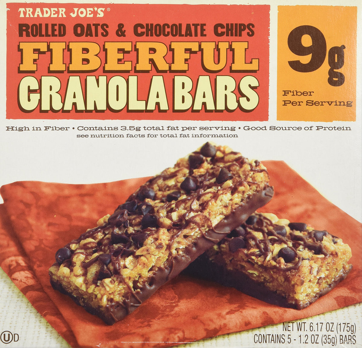 Trader Joes Fiberful Granola Bars, Rolled Oats & Chocolate Chips, 5 Count