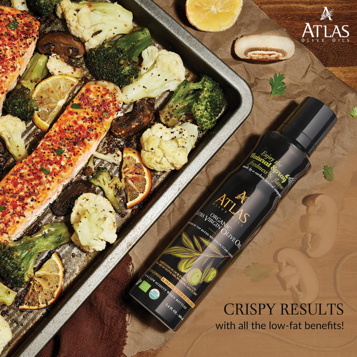 A ATLAS OLIVE OILS Olive Oil Spray, Extra Virgin, Non-Stick, Cold Pressed, 5.4 oz, 6 Pack