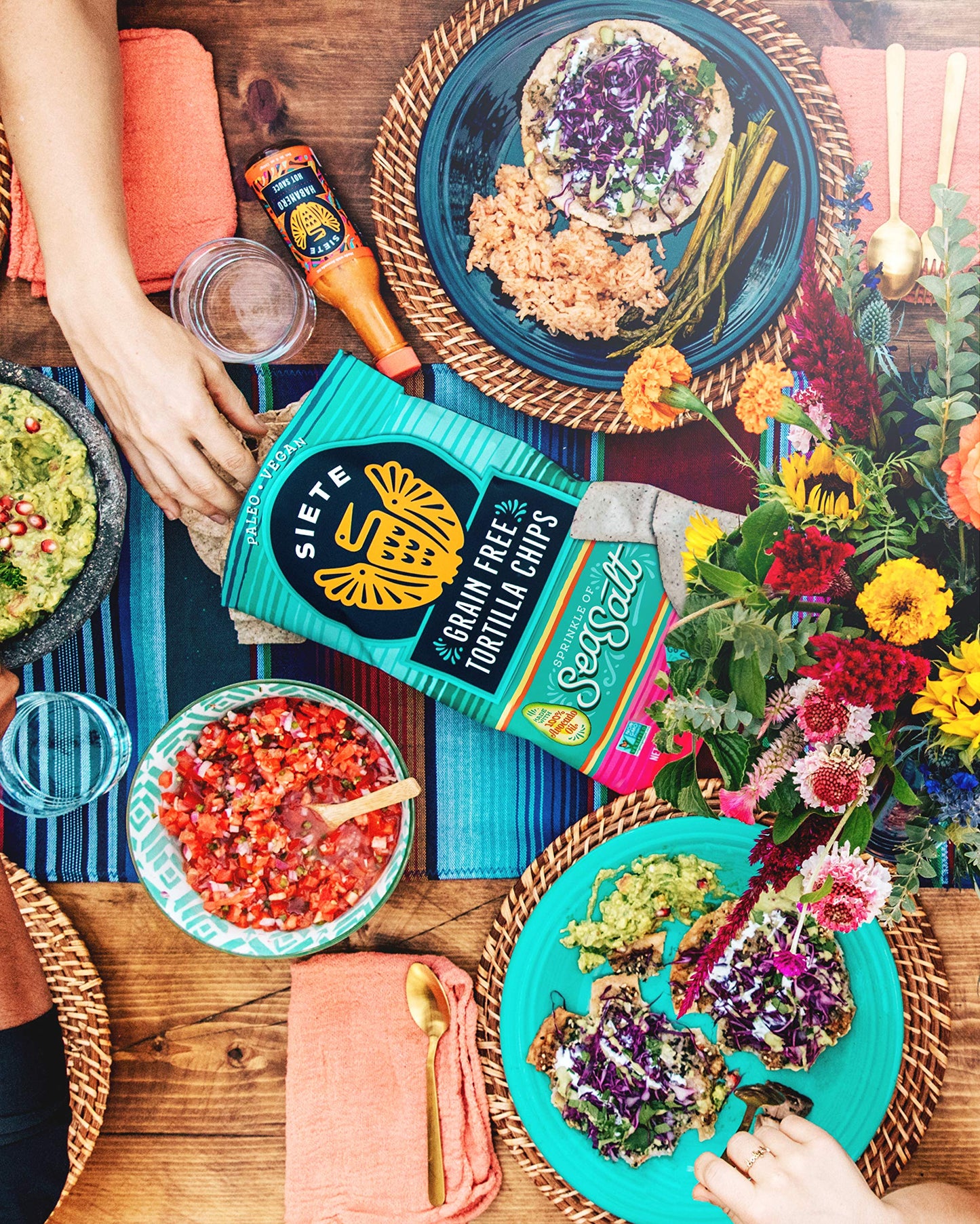 Siete Tortilla Chips | Grain free | Gluten Free Chips | Paleo & Vegan Snacks | Non GMO | Sea Salt, 5 Ounce (Pack of 6)