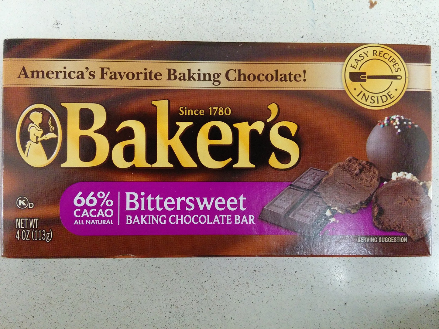Bakers Bittersweet Baking Chocolate Bar, 4 Oz, 6-Pack