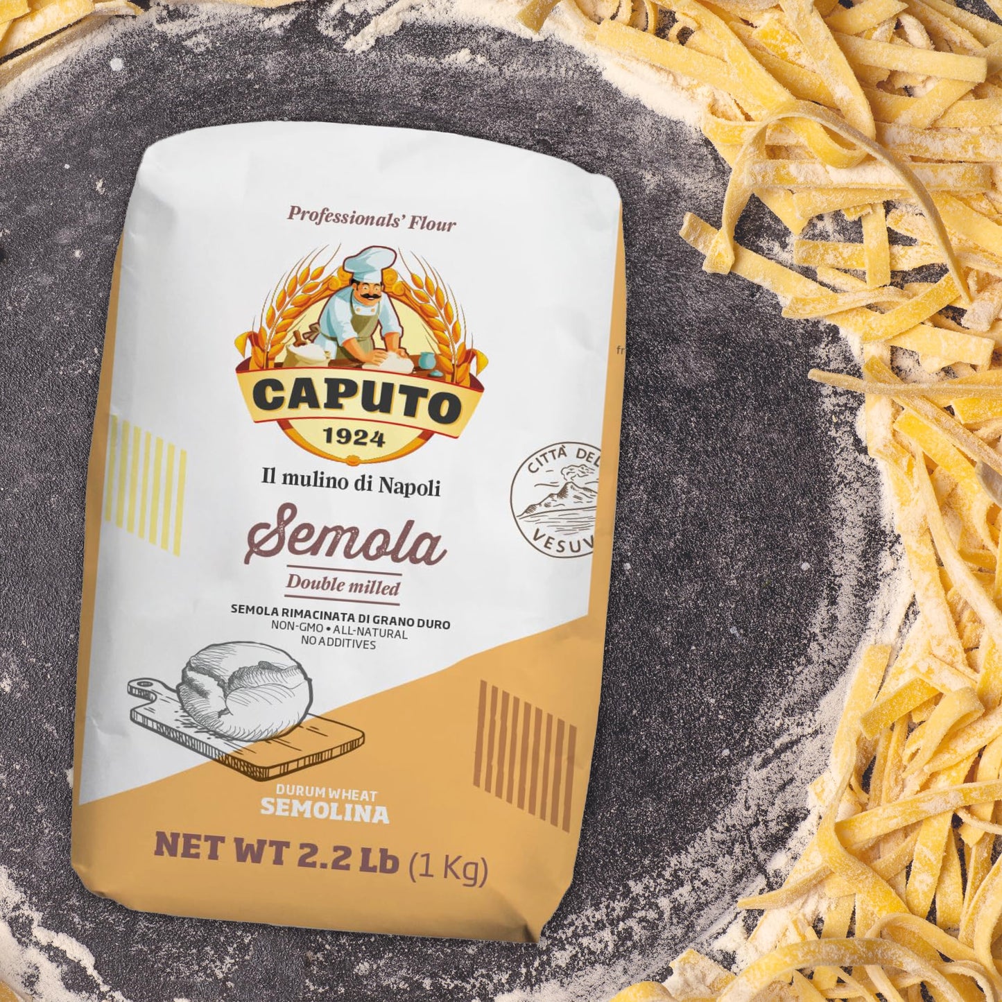 Antimo Caputo Semolina Flour 2.2 Lb Bag (Pack Of 4) - Semola Di Grano Duro, Italian All Natural Flour For Fresh Pasta & Bread Do