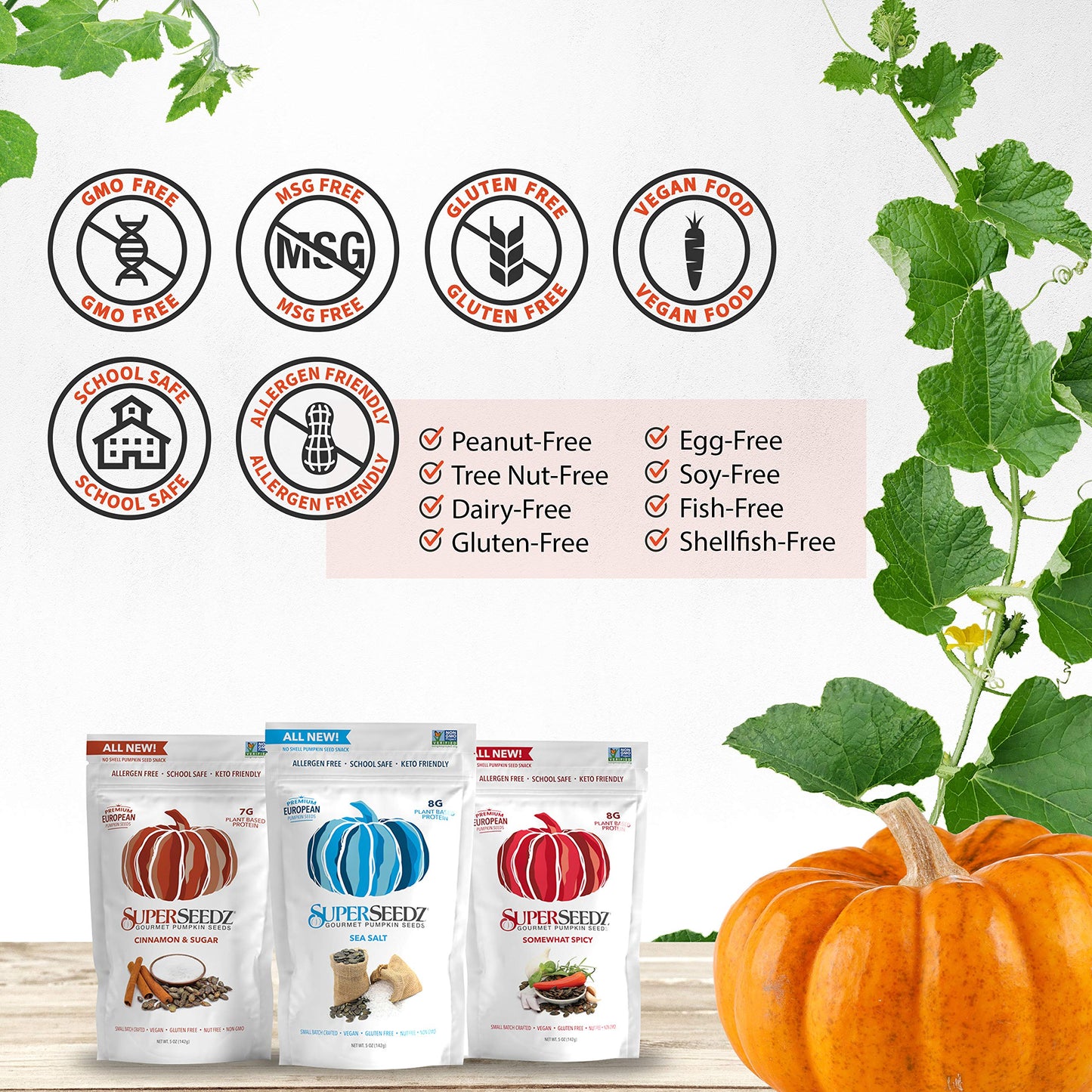 Superseedz Dry Roasted Pumpkin Seeds - Cinnamon & Sugar Pepitas, Vegan, Whole 30, Paleo, Healthy Snacks, 8G Plant Based Protein, Produced In Usa, Dairy Free, Nut Free, Gluten Free Snack (5Oz, 6-Pack)