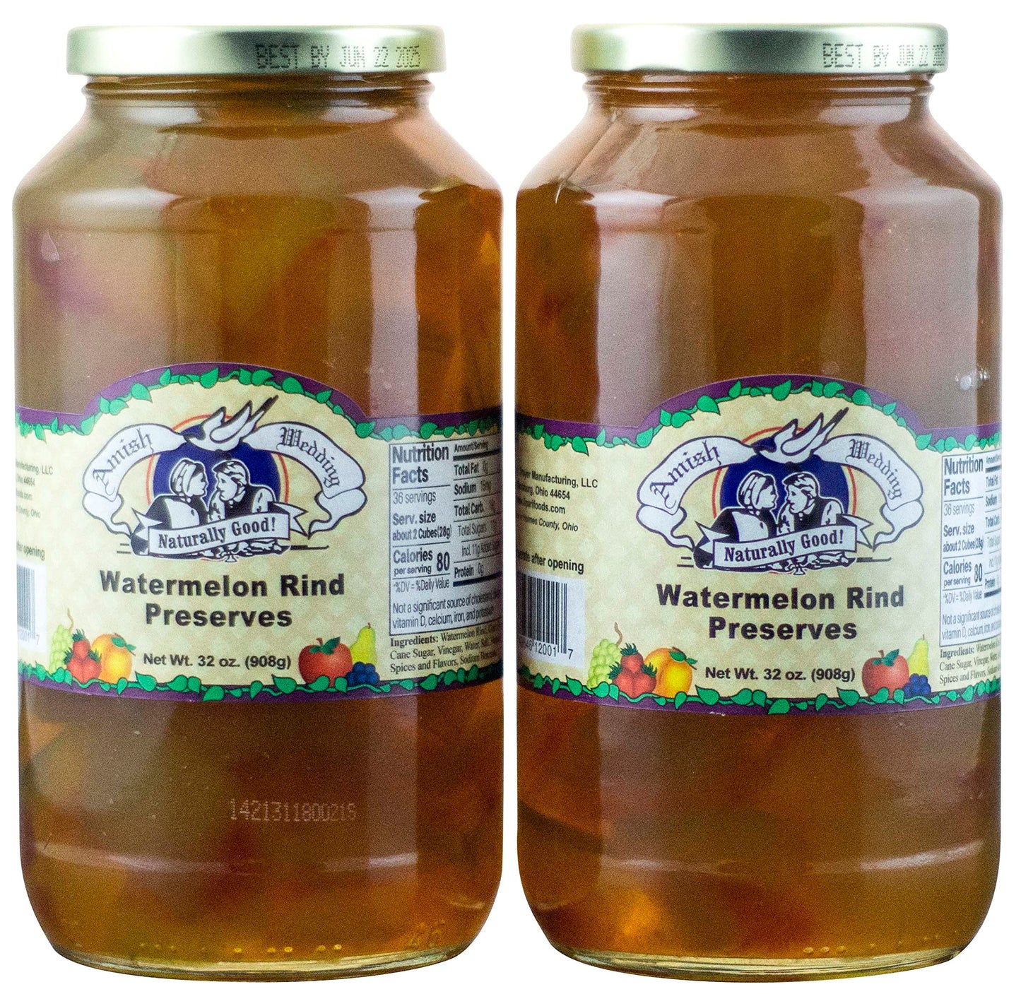 Amish Wedding Watermelon Rind Preserves, 32 oz. Quart Jars (2 Jars)