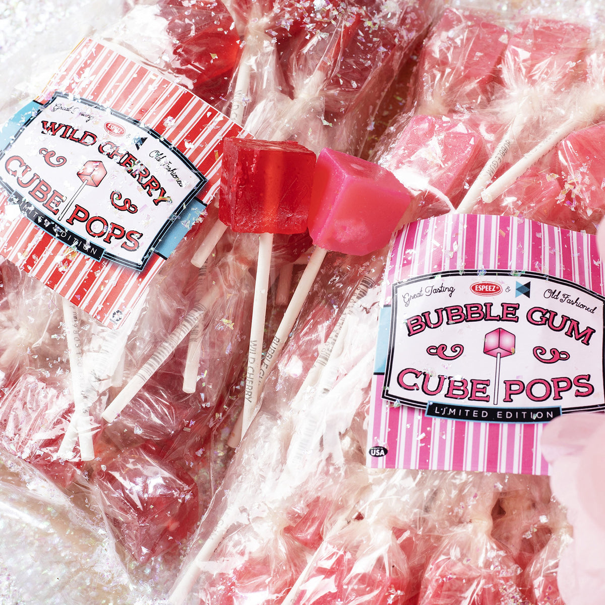 Espeez Hard Candy Cube Lollipop Suckers, Assorted Flavors, 48 Count, Individually Wrapped, Old Fashioned Square Party Pops