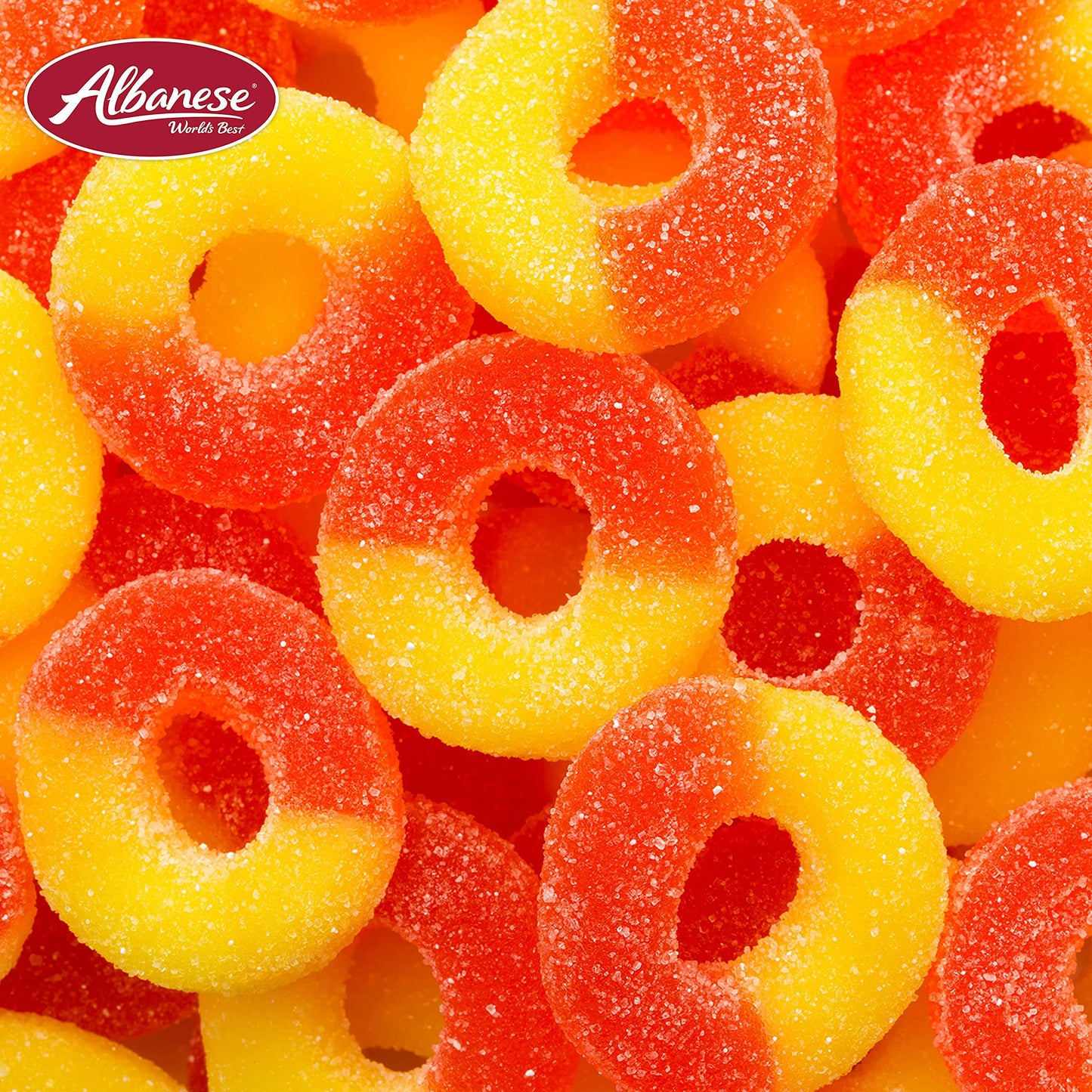 Albanese World's Best Gummi Peach Rings, 7oz Bag of Candy (Pack of 12), Individually Wrapped Soft & Chewy Candy Snacks