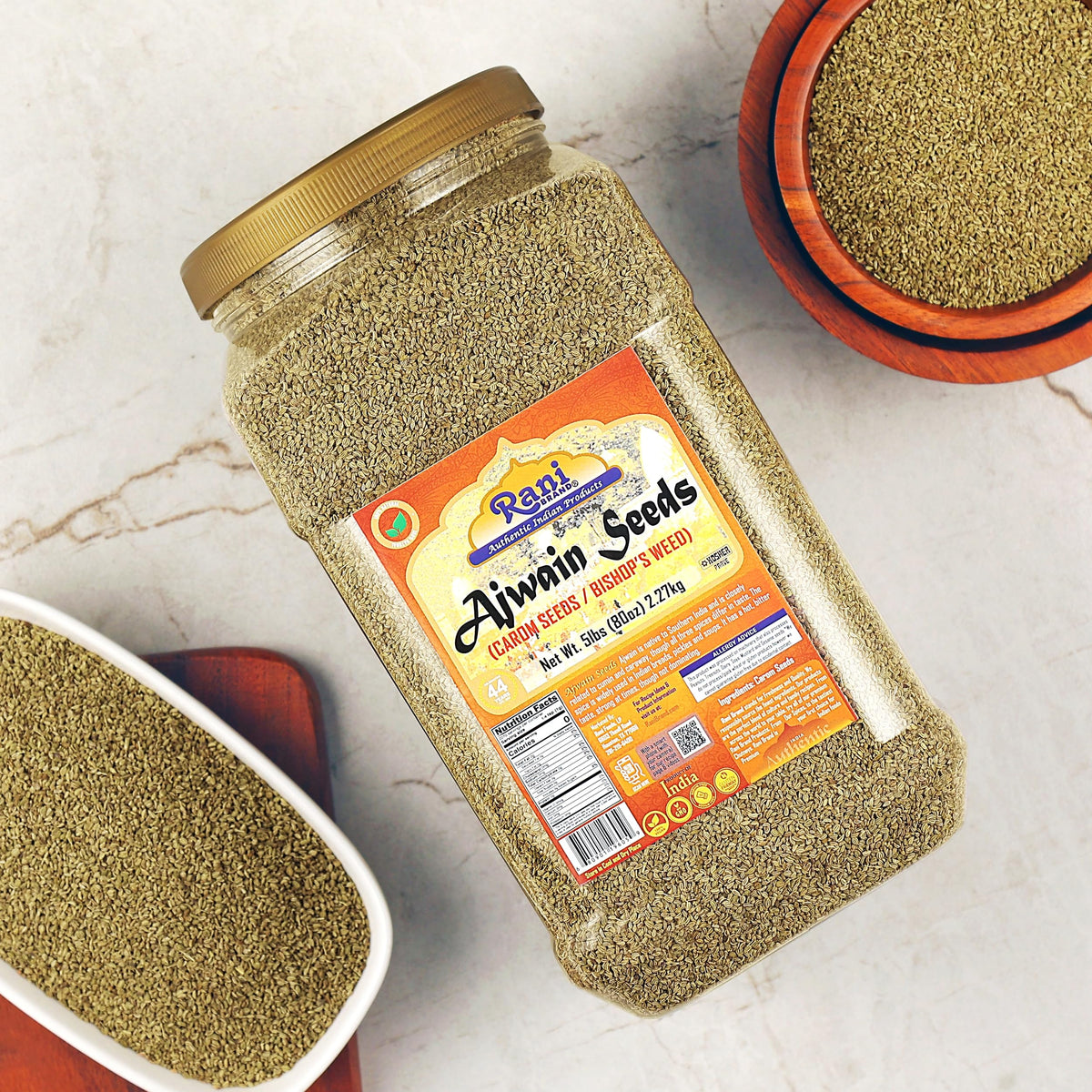 Rani Ajwain Seeds (Carom) Whole Spice - 5lbs (80oz) Bulk PET Jar, All Natural, Vegan, Gluten Friendly, NON-GMO, Kosher