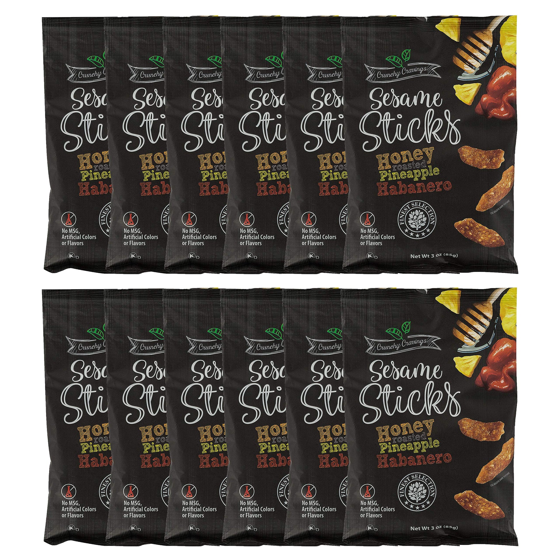 Crunchy Cravings Sesame Sticks, Honey Roasted Pineapple Habanero, 12-Pack of 3oz Snack Bags, Total 36oz