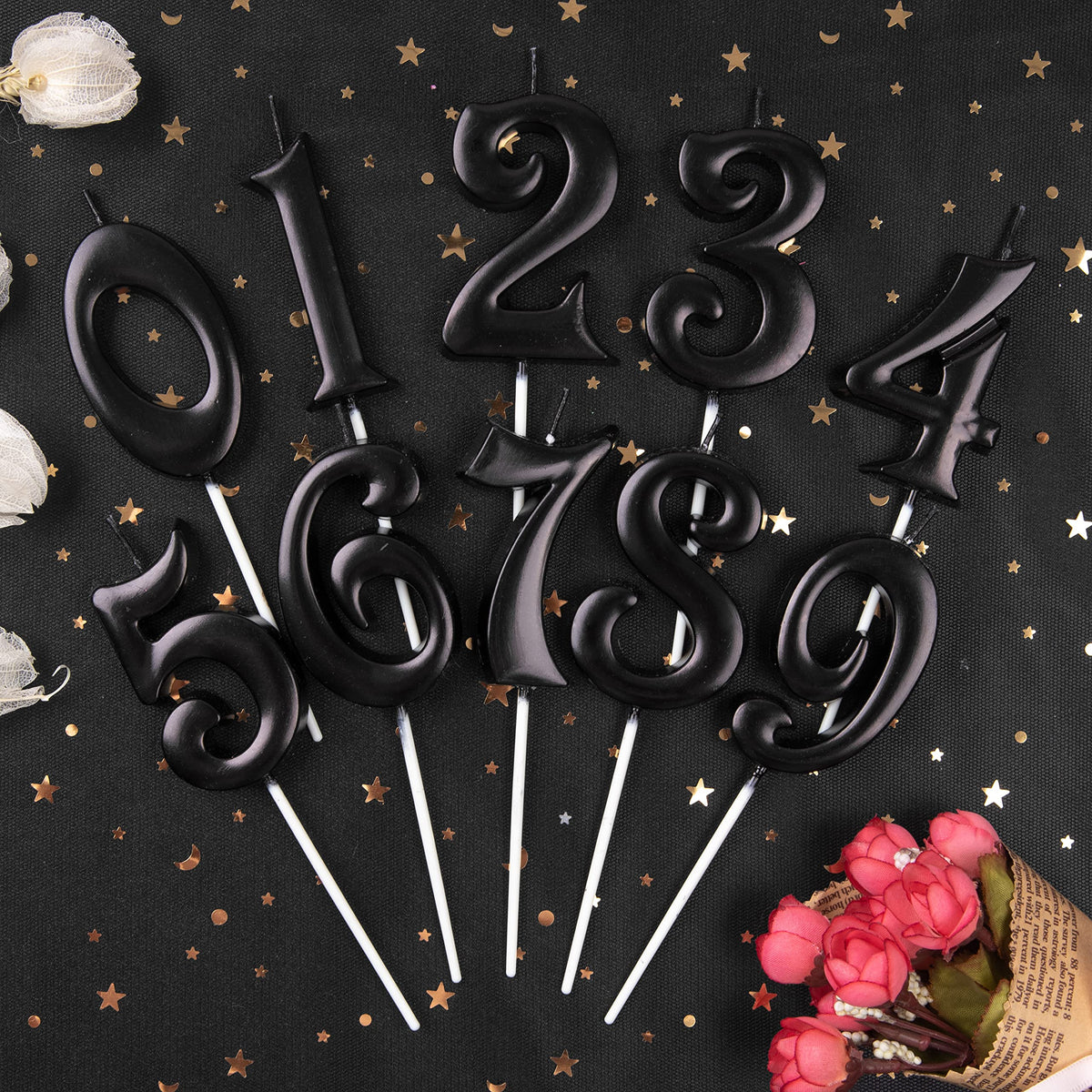 PHD CAKE Black Birthday Candles, 1 Number, 2.76 Inch Wax Cake Decoration