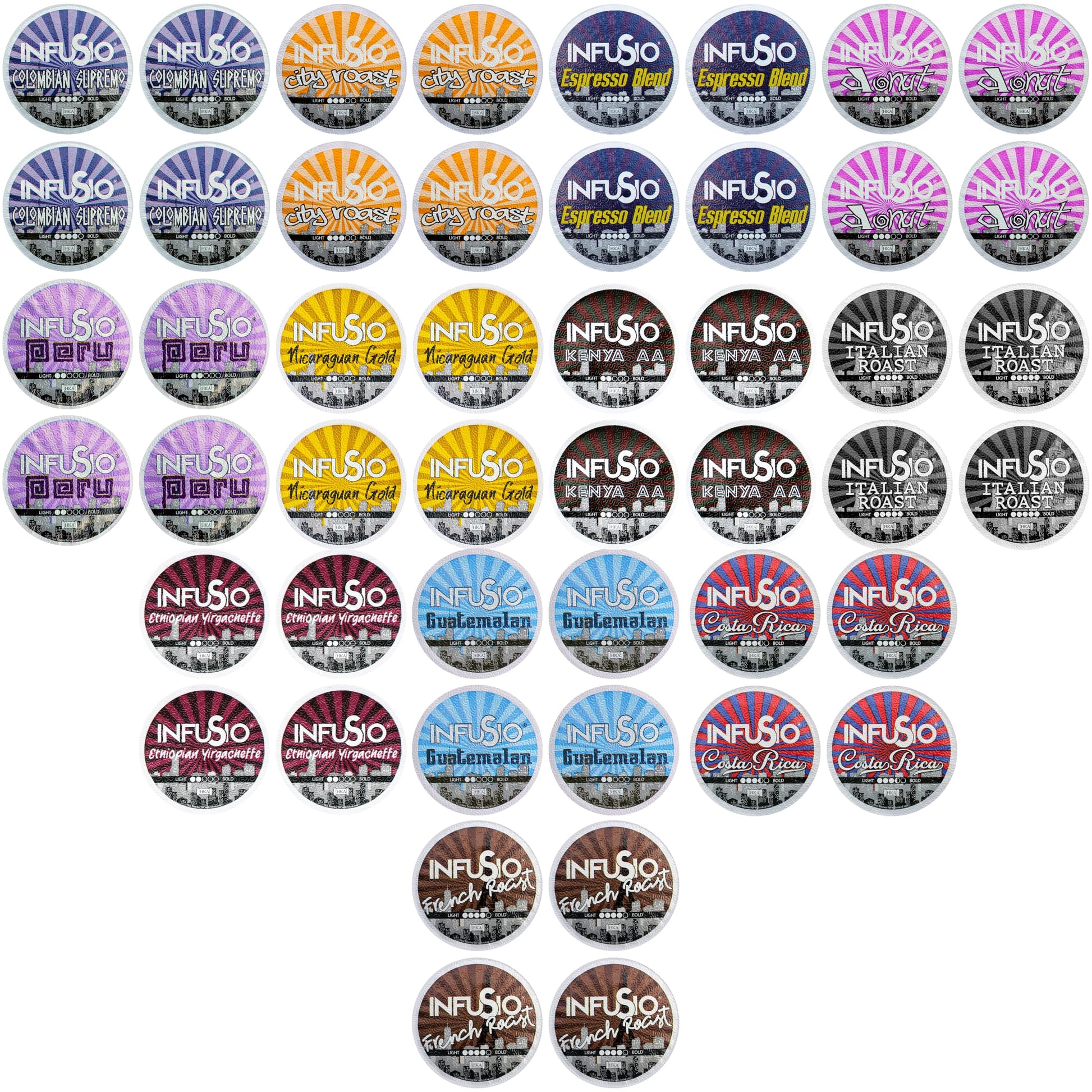 Infusio Coffee Pods Variety Pack - 48 Count  12 Sophisticated Medium & Dark Roast Blends  Crafted Blends Collection - Top-Grade Single-Serve Coffee  Compatible With Keurig K-Cup 2.0