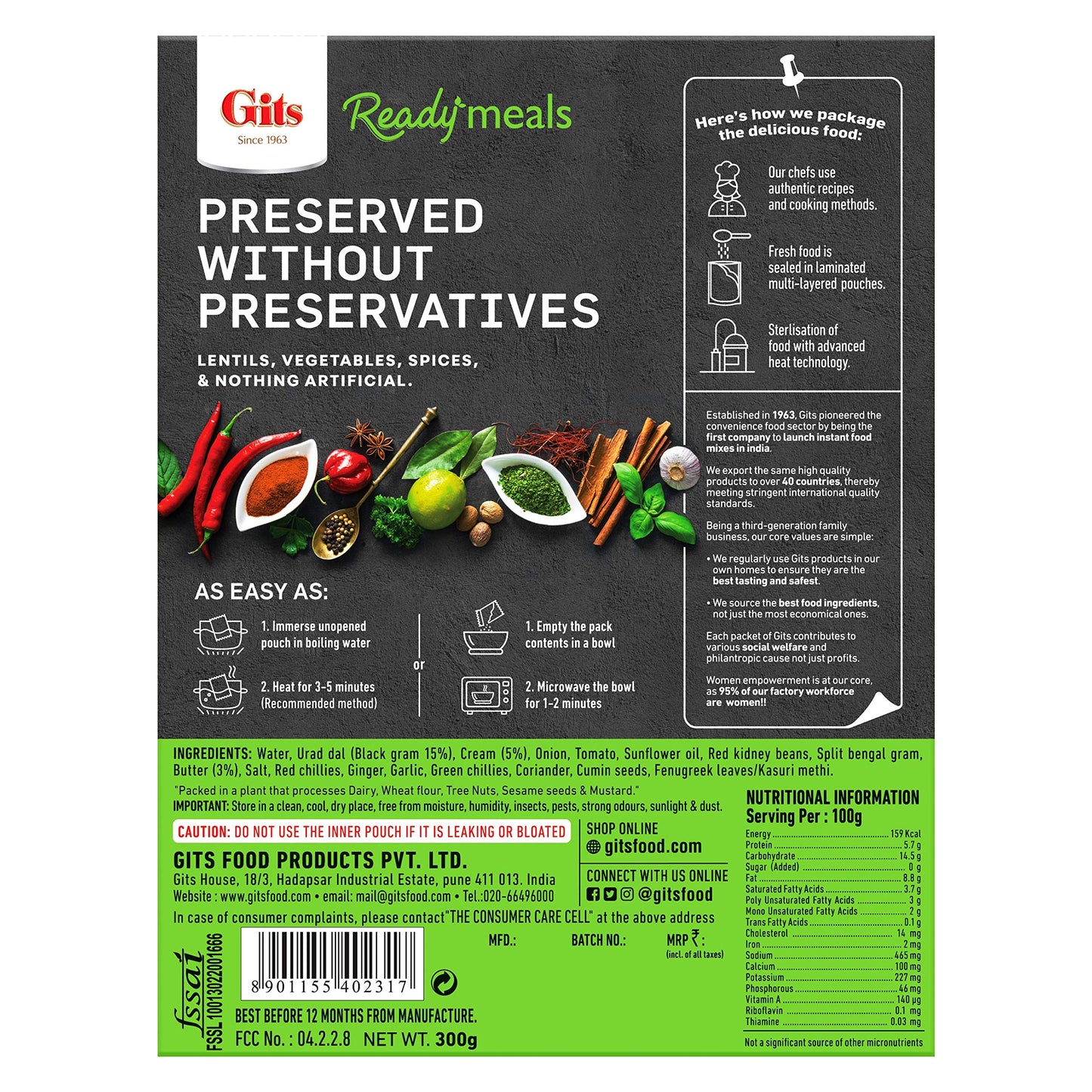 Gits Ready To Eat Dal Makhani 900G (Pack Of 3 X 300G Each)