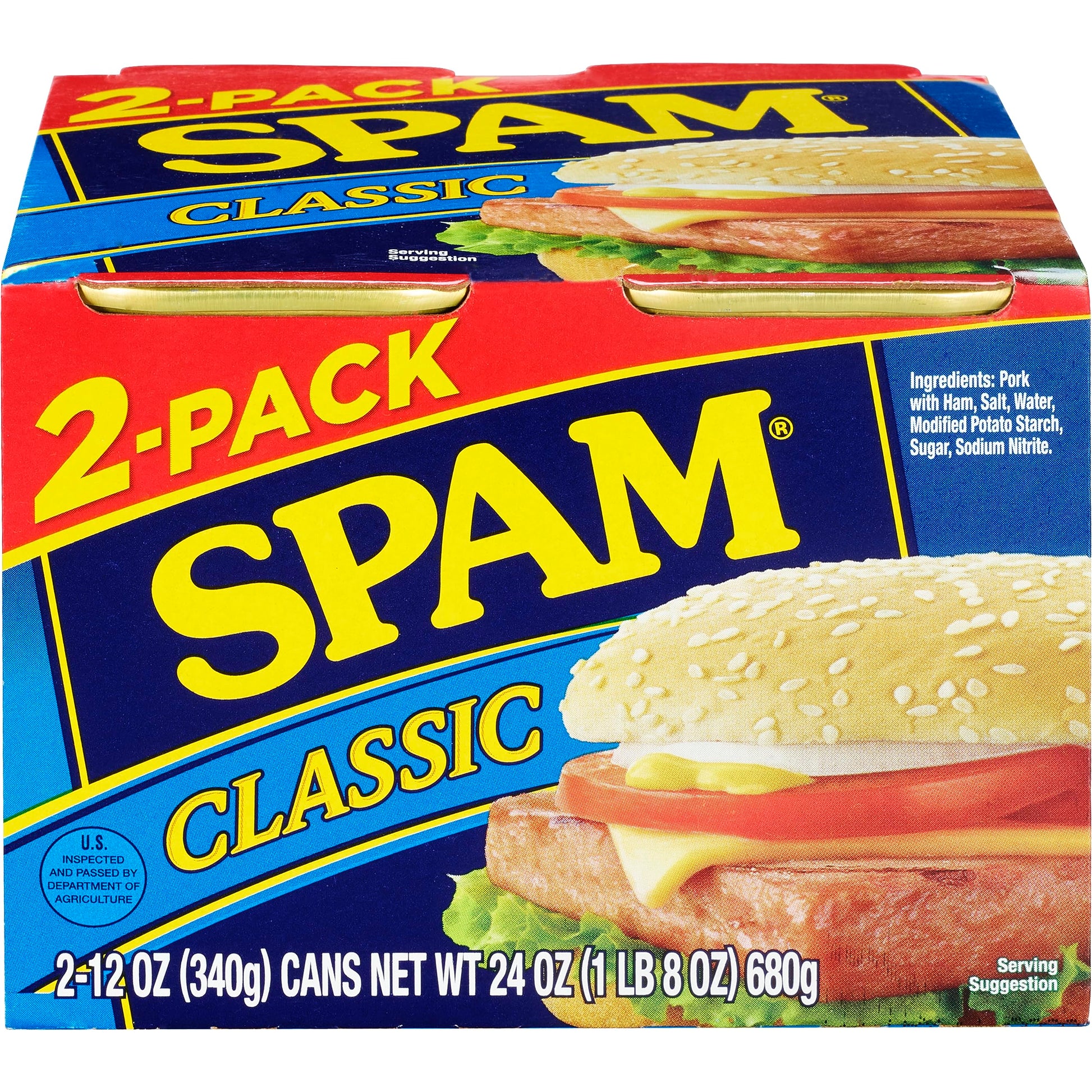 SPAM Classic Canned Meat, Fully Cooked Pork, Keto-Friendly, Gluten Free, 12 Ounce (Pack of 2)