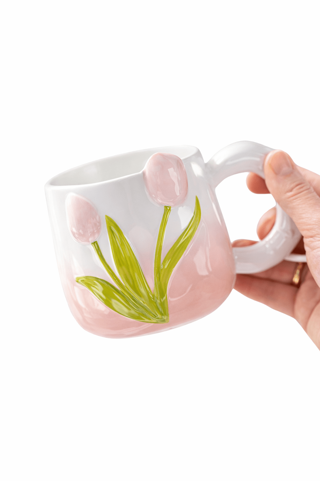 Hand-Painted 3D Tulip Ceramic Coffee Mug (400ml) – Colorful Floral Tea Cup