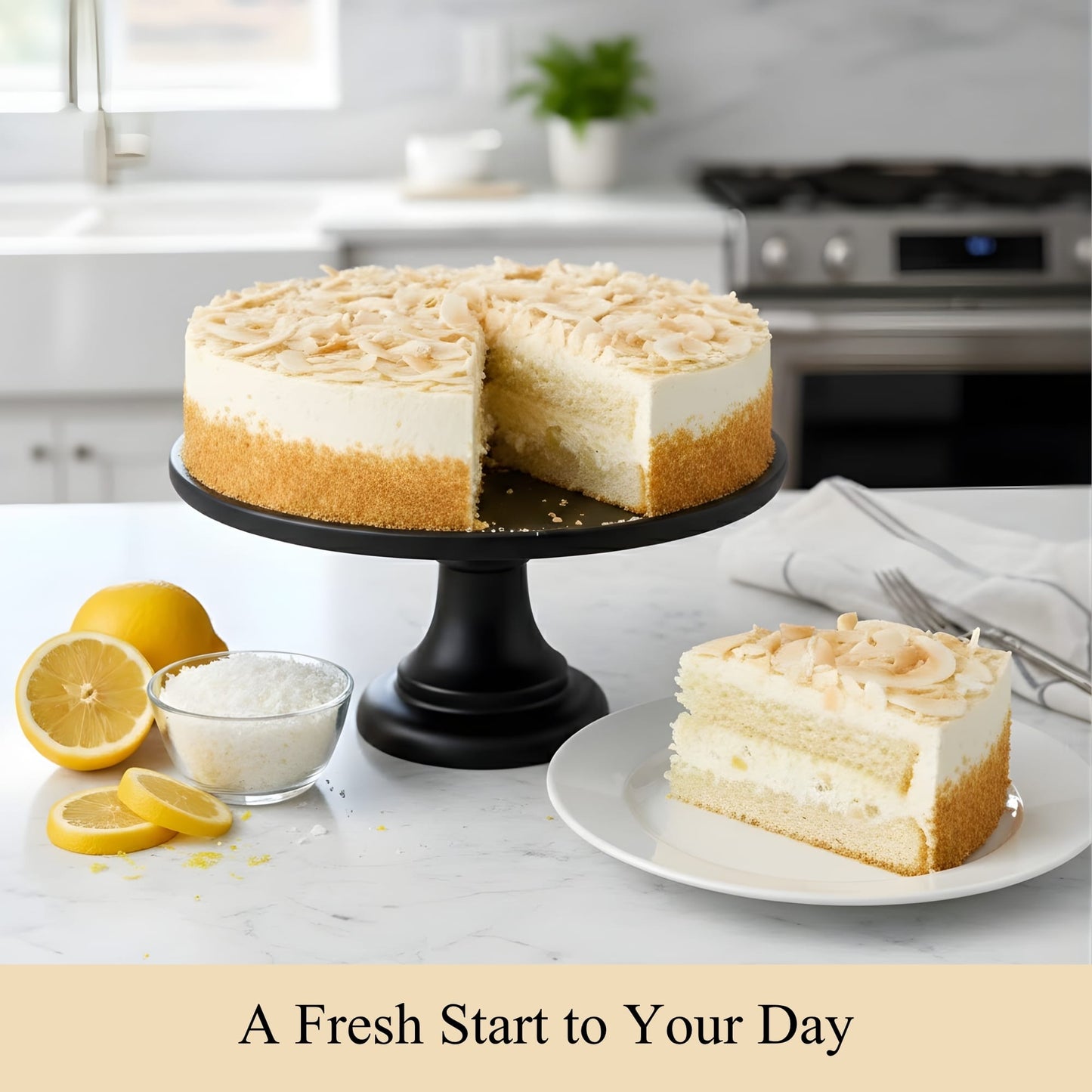 Andy Anand Lemon Coconut Cake, 9-Inch, 2.9 lb – Vegan Gluten-Free & Dairy-Free, Fresh Meyer Lemon & Toasted Coconut, Birthday & Holiday Gift