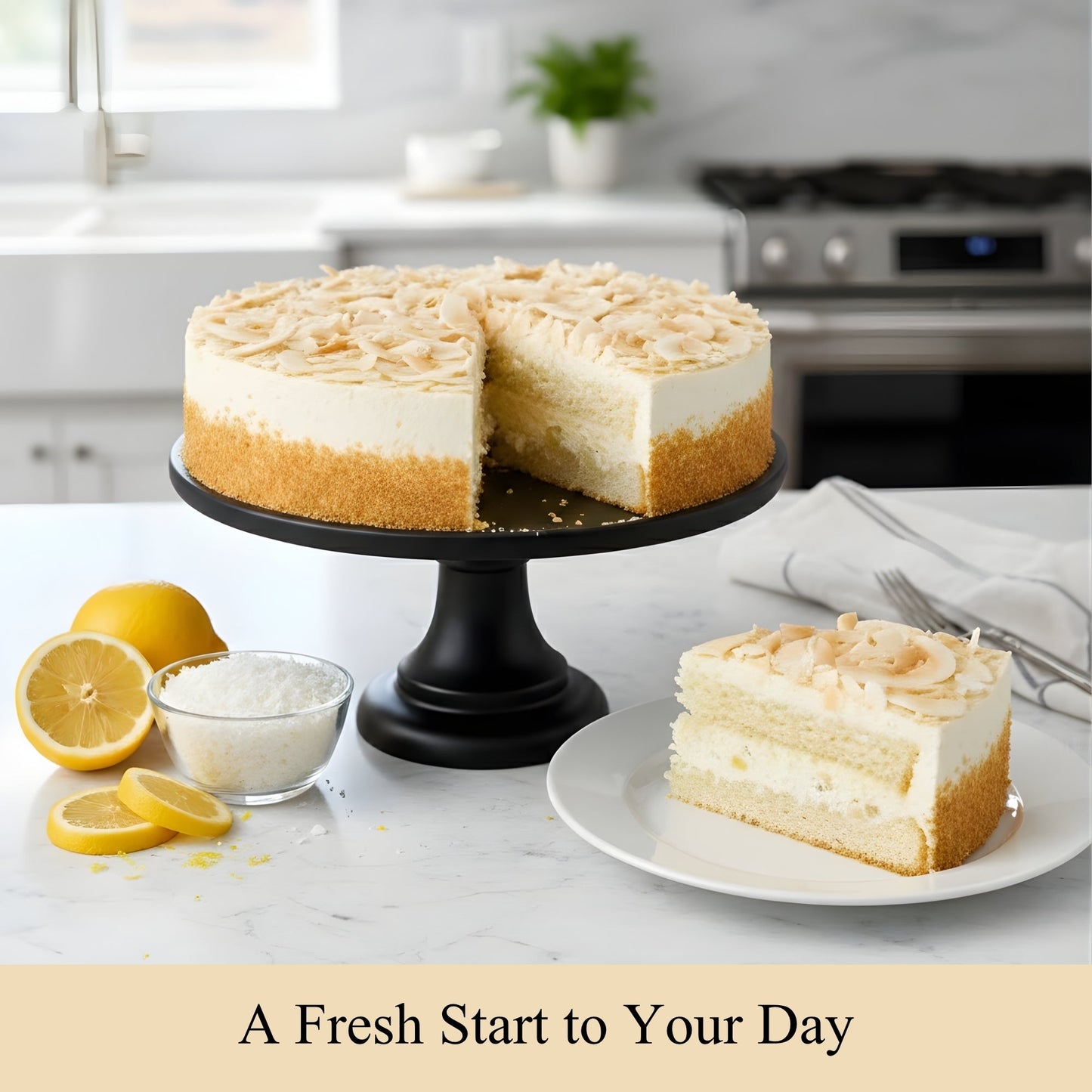 Andy Anand Sugar-Free Coconut Lemon Cake 2.8 Lb | Real Lemon Ganache & Shredded Coconut | Stevia Sweetened | Keto & Diabetic-Friendly | Freshly Baked to Order, Never Frozen