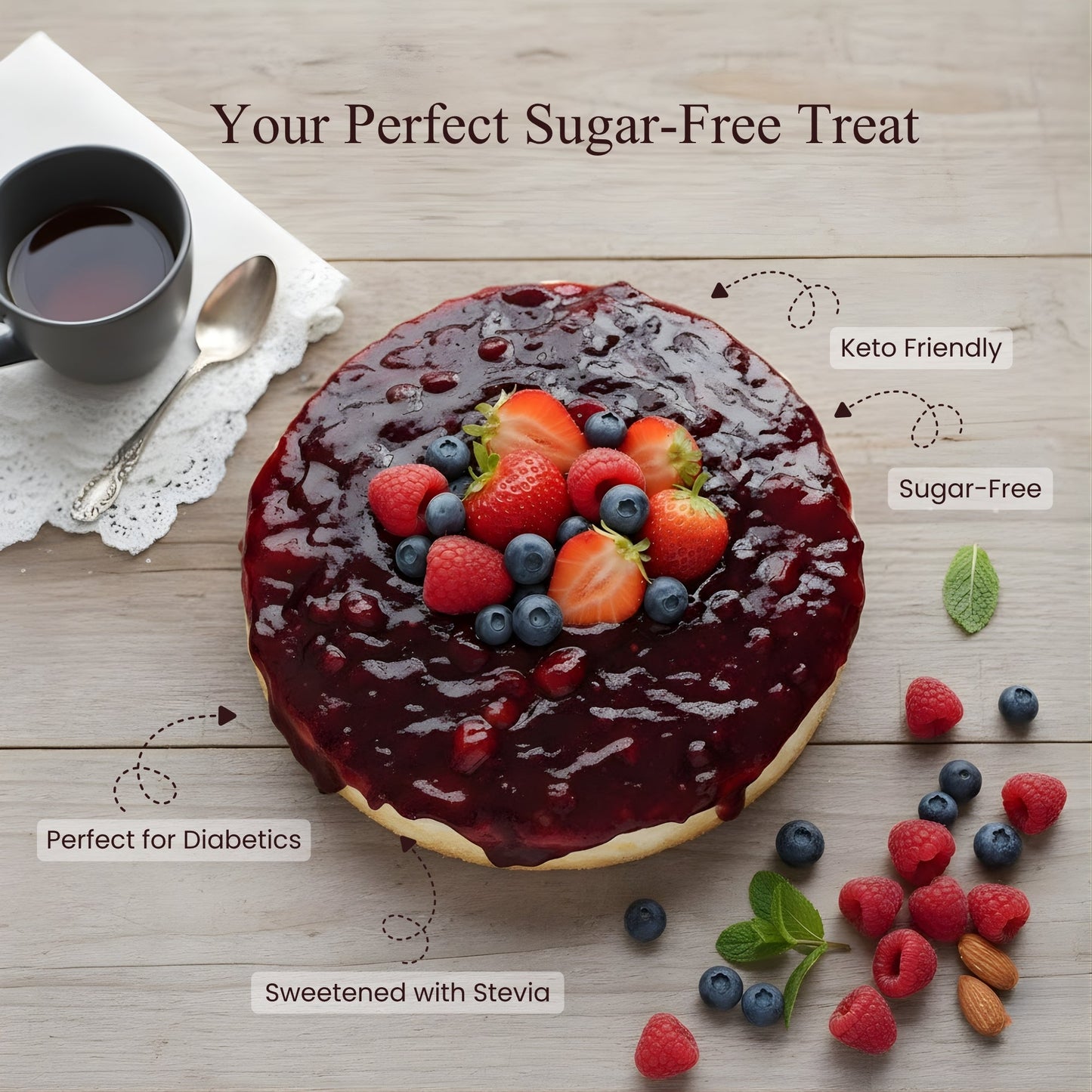 Andy Anand Sugar-Free Wild Berry Cake, 2.5 lb – Keto & Diabetic-Friendly, Mixed Berries, Moist Sponge, No Preservatives, Birthday Gift Box