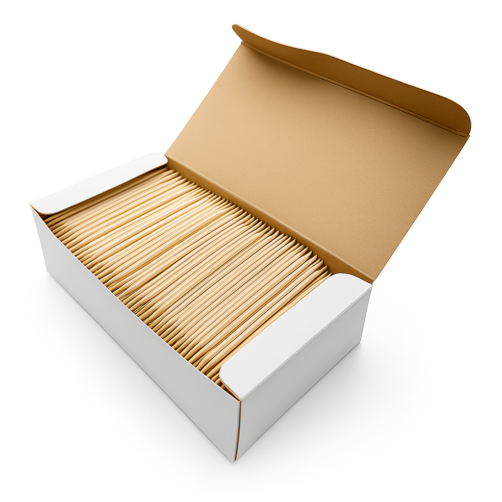 1000 Qty Double Point Birchwood Toothpicks In Cardboard Reusable Box BiteMyWood Brand