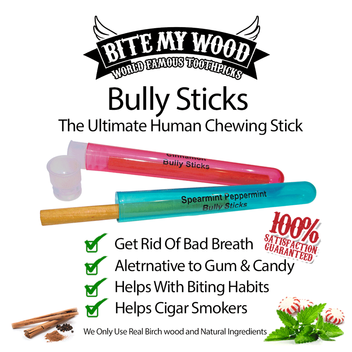 Bully Stick 4" - Revolutionary All Natural Birchwood Flavored Human Chewing Sticks | BiteMyWood