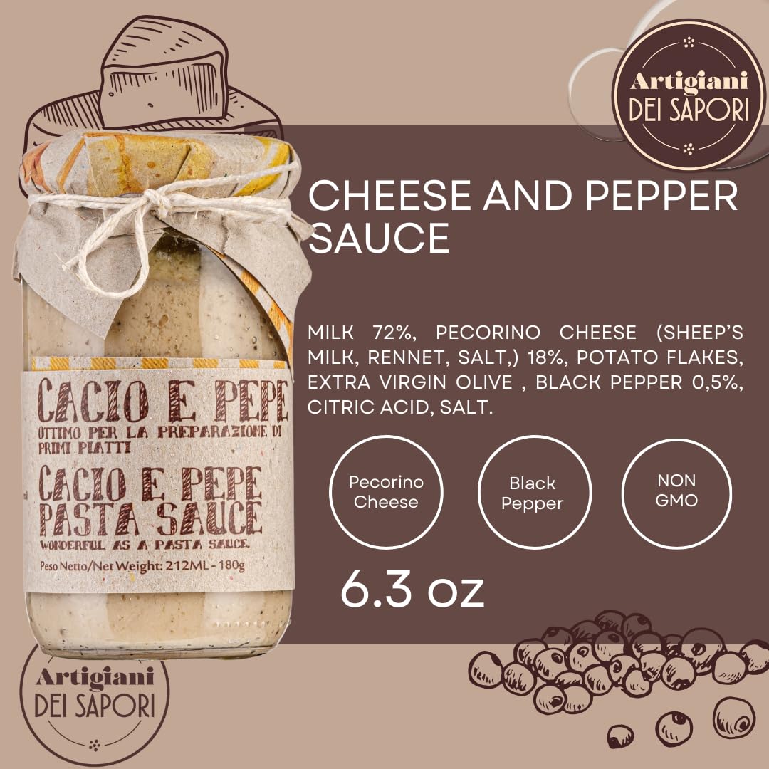 Artigiani dei Sapori, Cacio e Pepe Pasta Sauce, Creamy Cheese and Pepper, 6.3oz (178g)