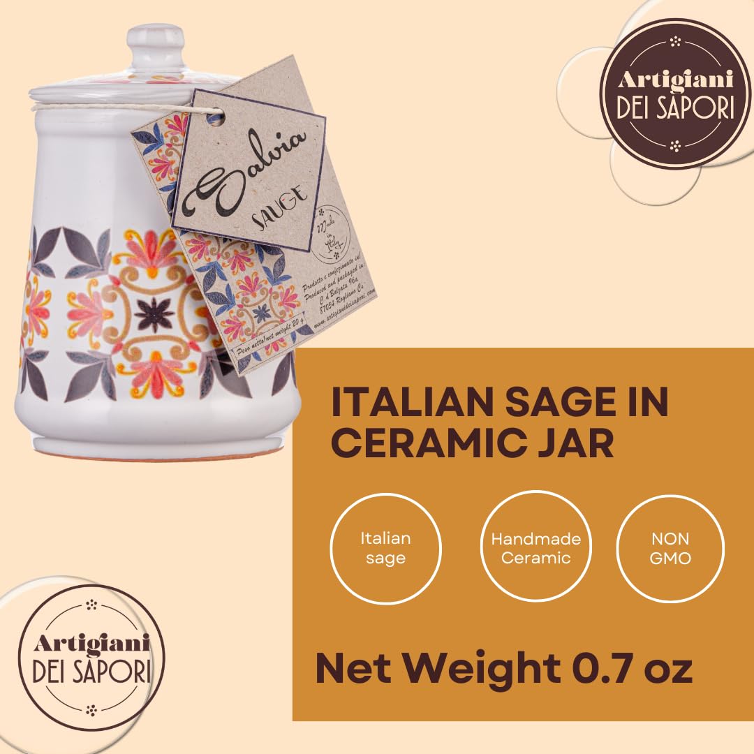 Artigiani dei Sapori, Dried Ground Sage in Ceramic Jar 0.7oz (19g)