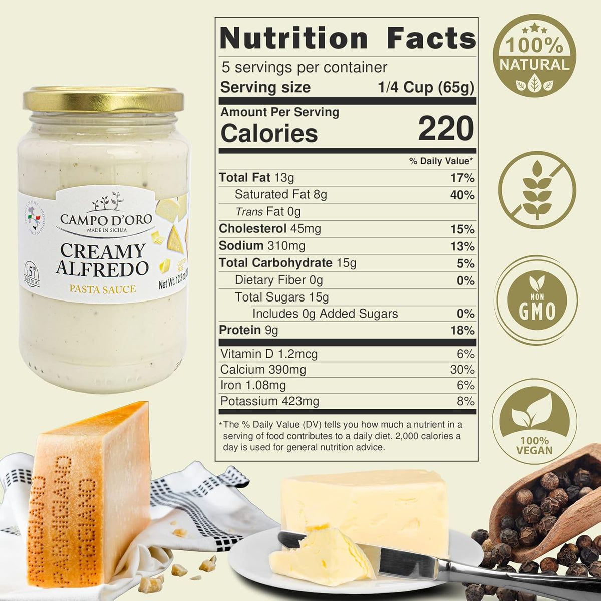 Campo D'Oro, Creamy Alfredo Pasta Sauce, 12.3 oz (348g)