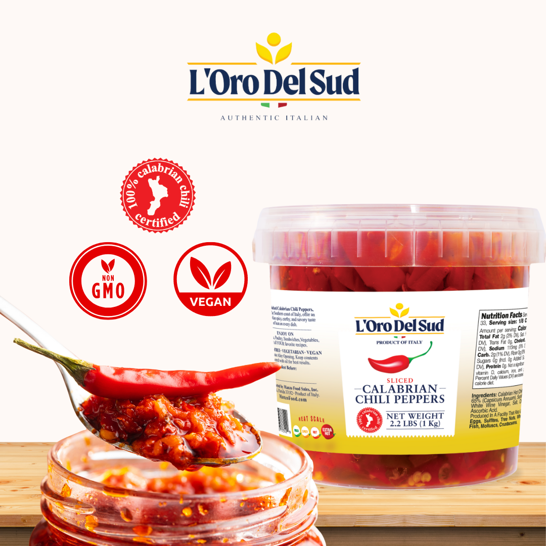 L'Oro Del Sud, Sliced Calabrian Chili Peppers, 2.2 lb (1 kg)