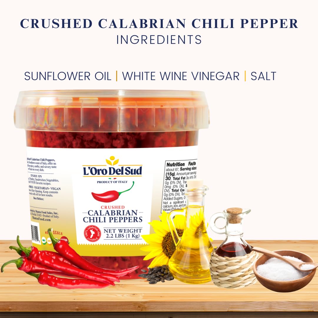 L'Oro Del Sud, Crushed Calabrian Chili Peppers, 2.2 lb (1 kg)