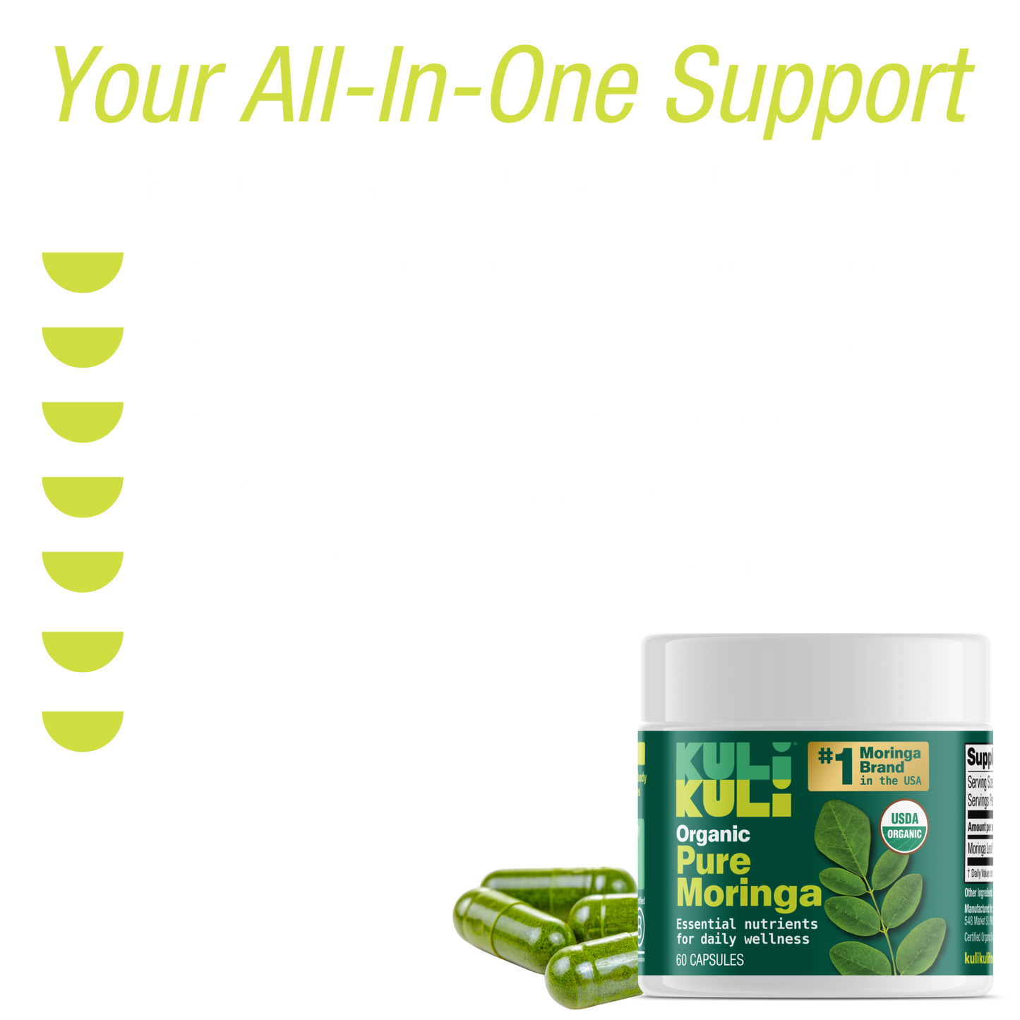Organic Pure Moringa Powder Capsules (60-Count)