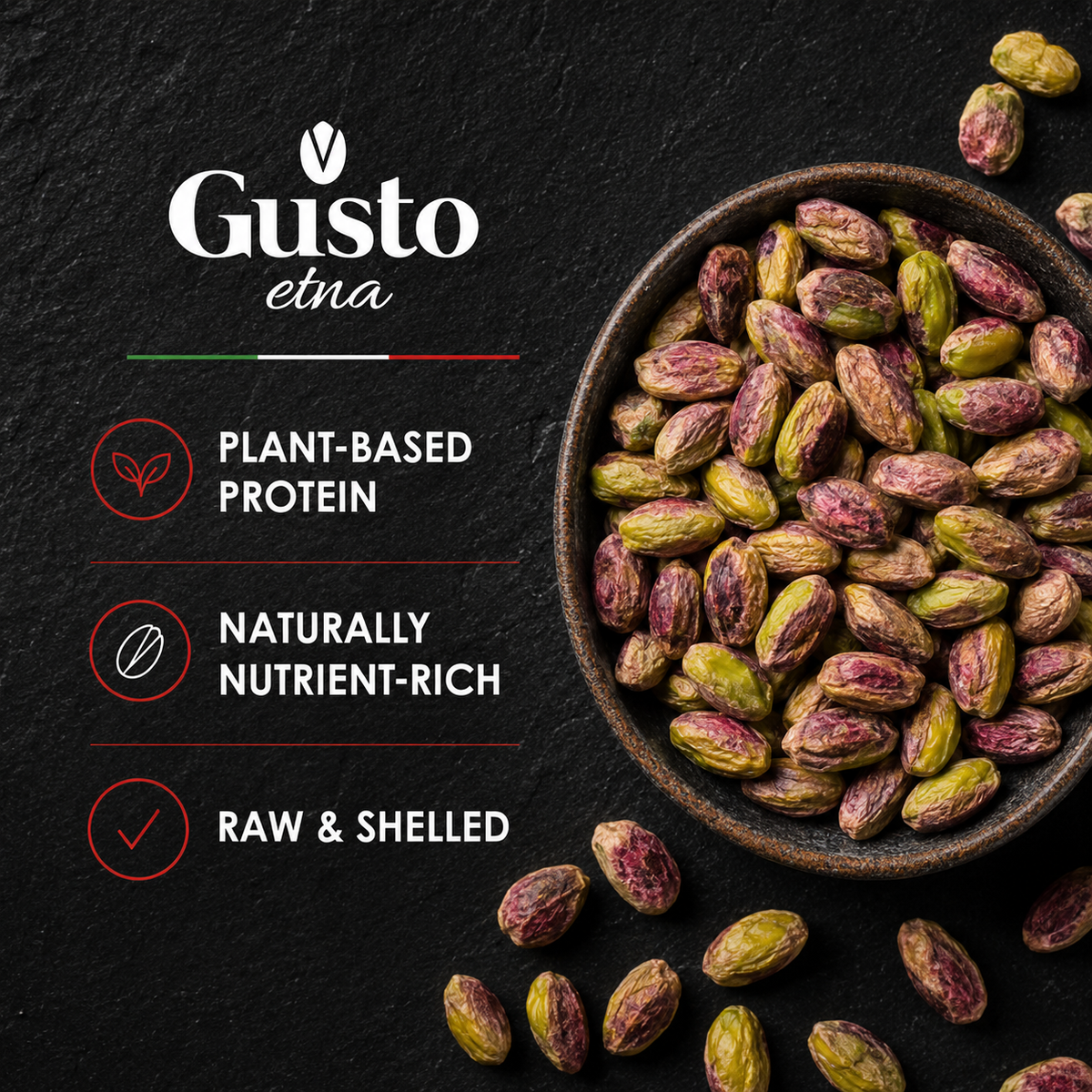 Gusto Etna Turkish Raw Shelled Pistachios – Unsalted – 1 kg (2.2 lb) Bulk