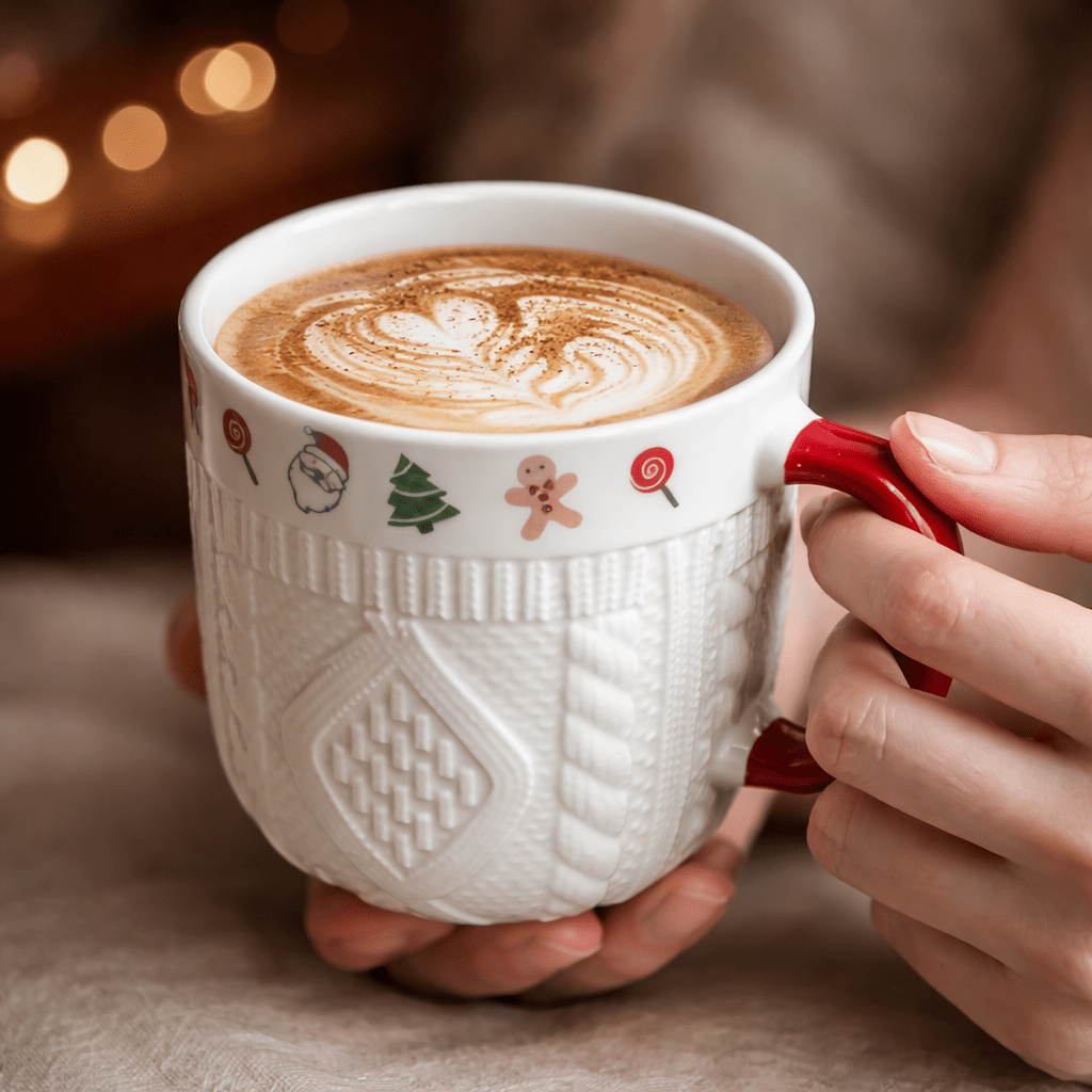 Christmas Ceramic Mug Set – Cozy Sweater Style Coffee Mugs, Holiday Gift
