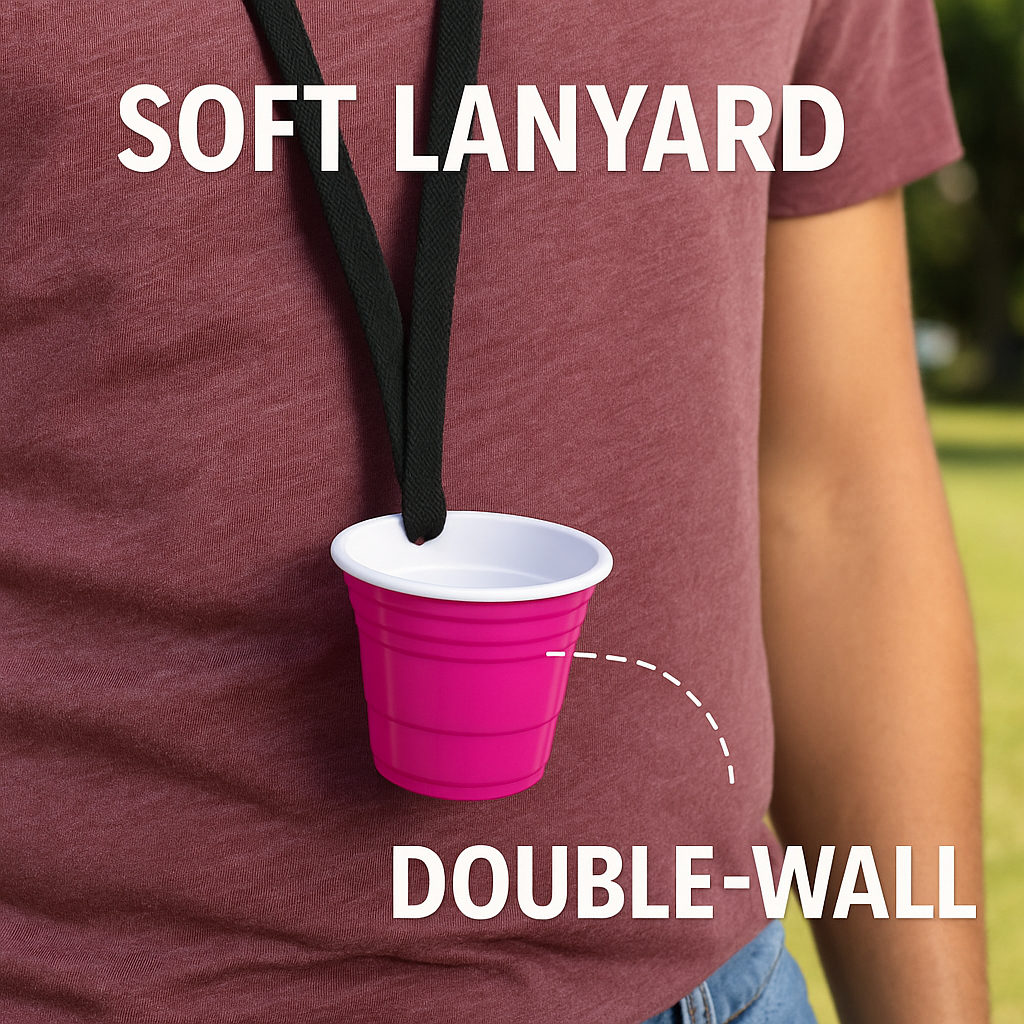 Redcupliving 2 oz Pink Reusable Shot Cup with Lanyard