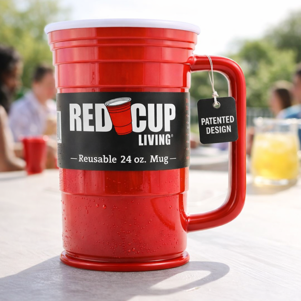 Redcupliving 24oz Reusable Red Plastic Beer Mug