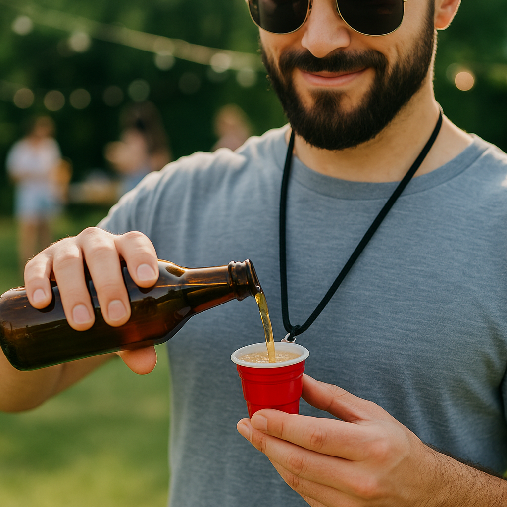 Redcupliving Reusable Red Plastic Shot Cup with Lanyard, 2 oz