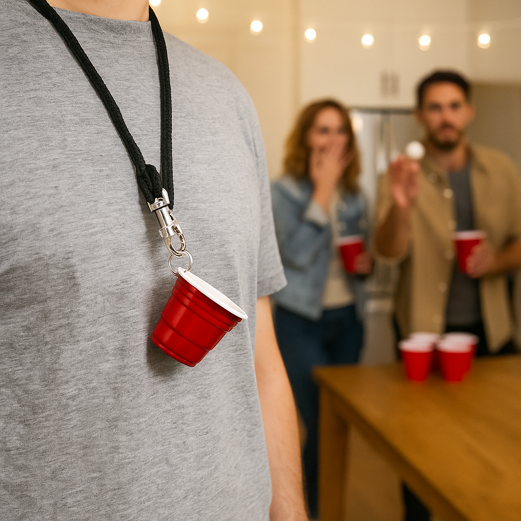 Redcupliving Reusable Red Plastic Shot Cup with Lanyard, 2 oz