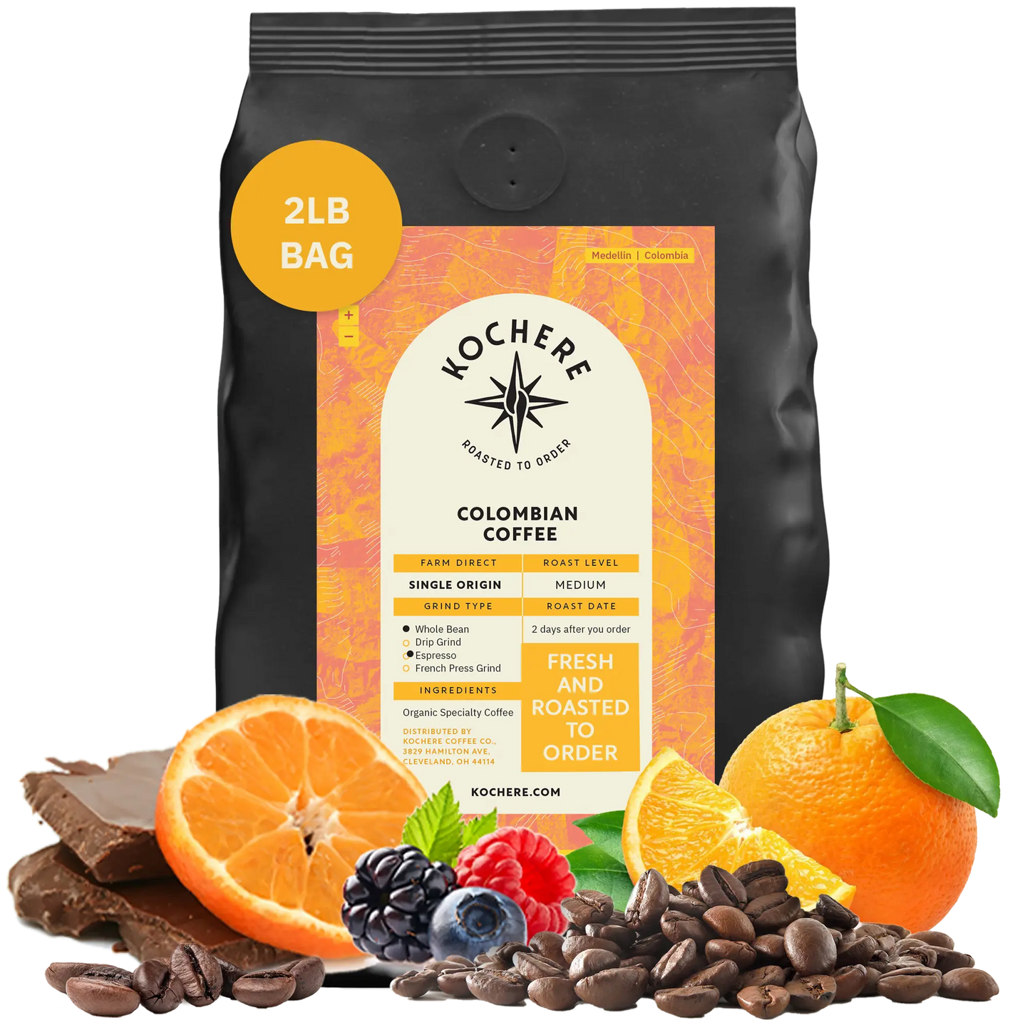 Kochere Coffee Colombian Medellin Single Origin Medium Roast - Dried Orange, Berry Notes