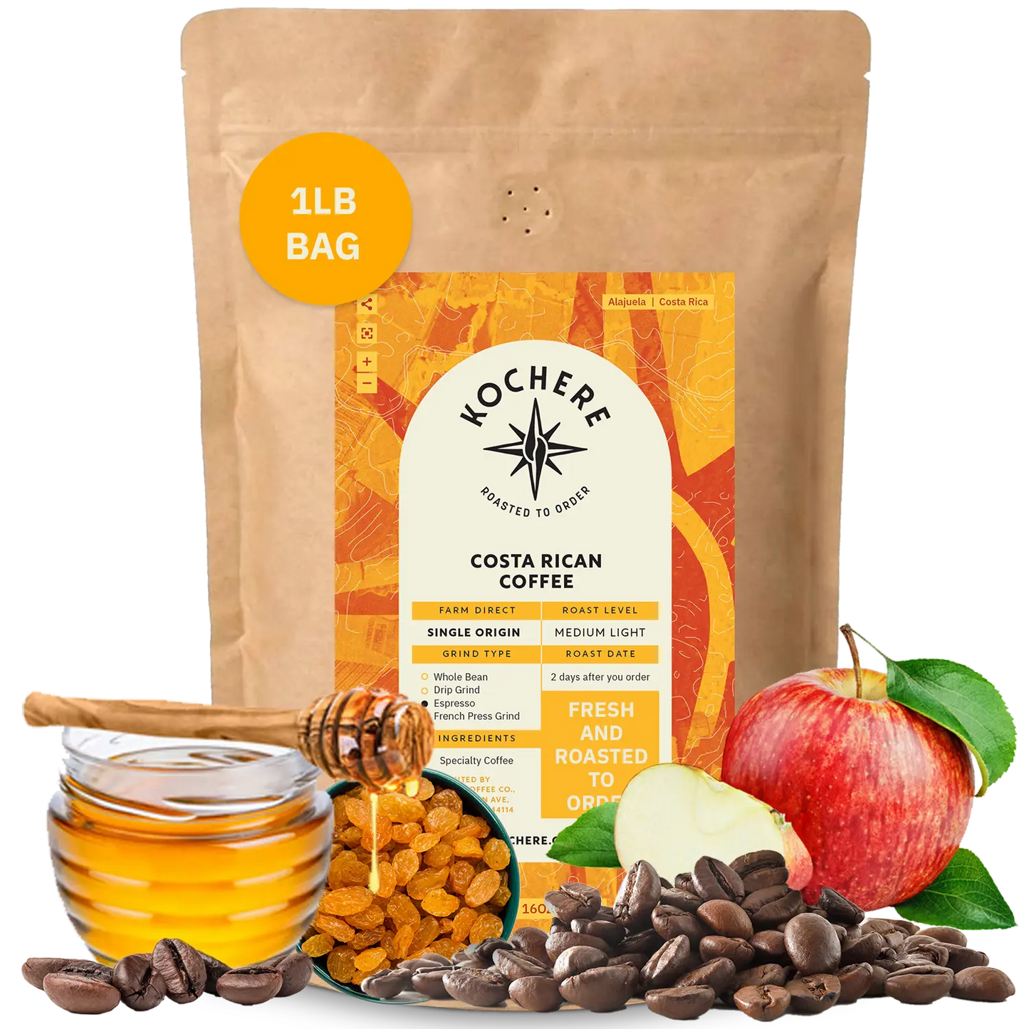 Kochere Coffee Costa Rican Alajuela Medium Roast - Sweet Apple, Raisin Notes