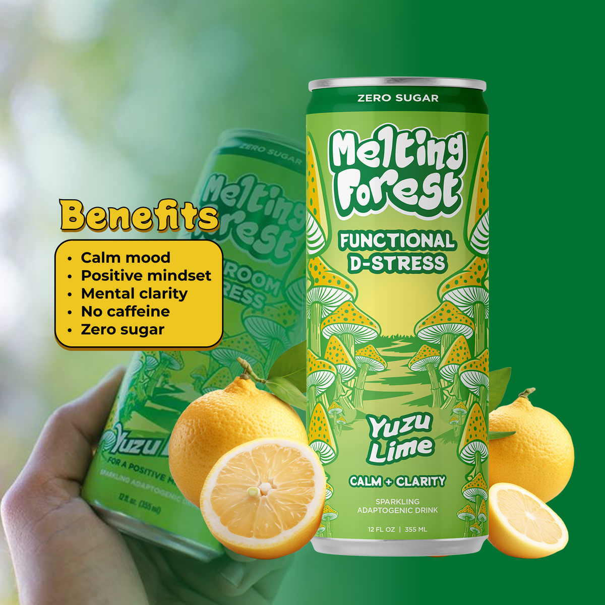 Mushroom D-Stress Drink 12 Pack - Yuzu Lime