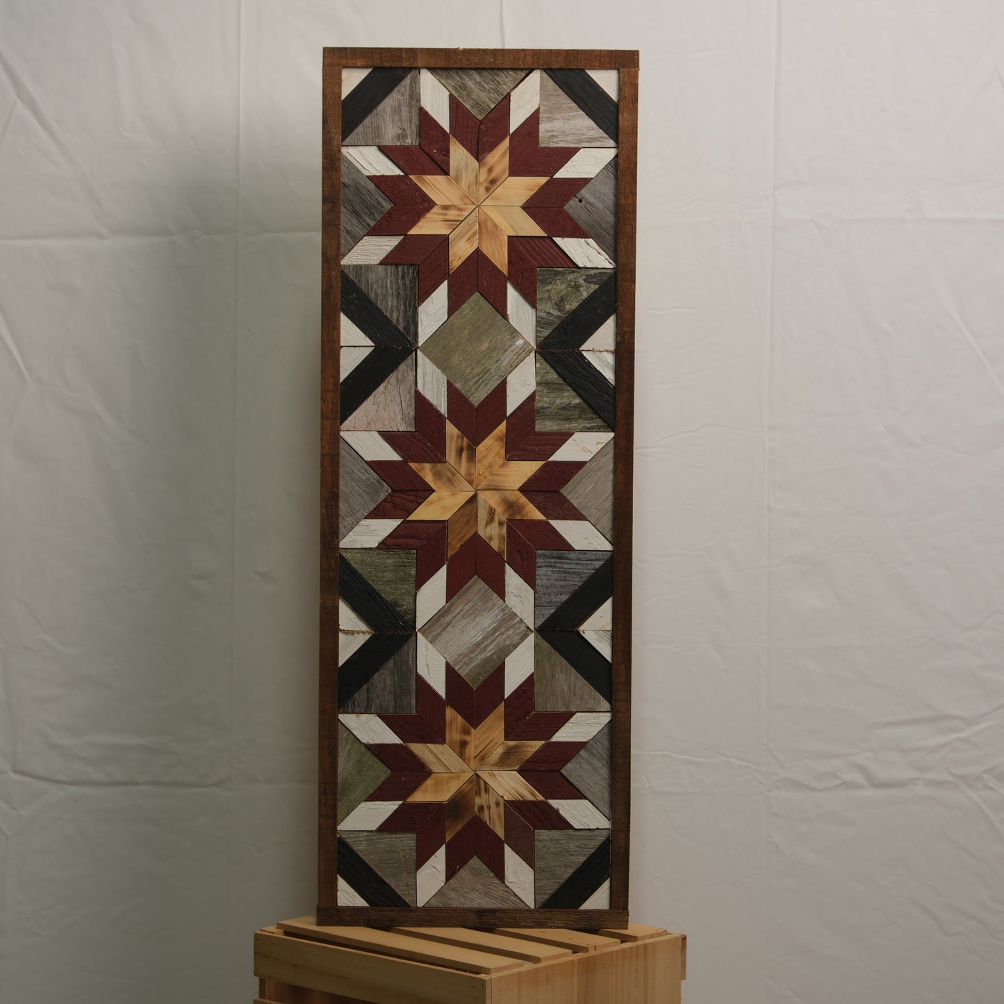 Handmade Amish Barn Quilt Banner Wall Art – 10.5in x 30in Reclaimed Wood Mosaic