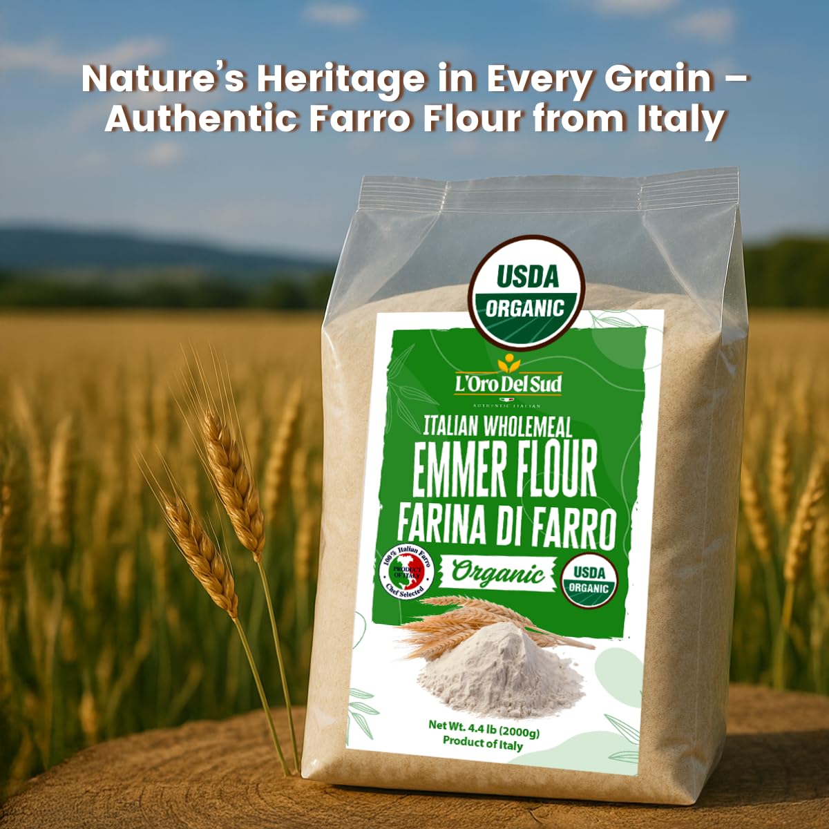 L'Oro Del Sud, Organic Emmer (Farro), (2 kg) 4.4 lb