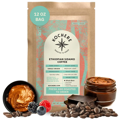 Kochere Coffee Ethiopian Sidamo Natural Medium-Light Roast - Milk Chocolate, Fruity Notes