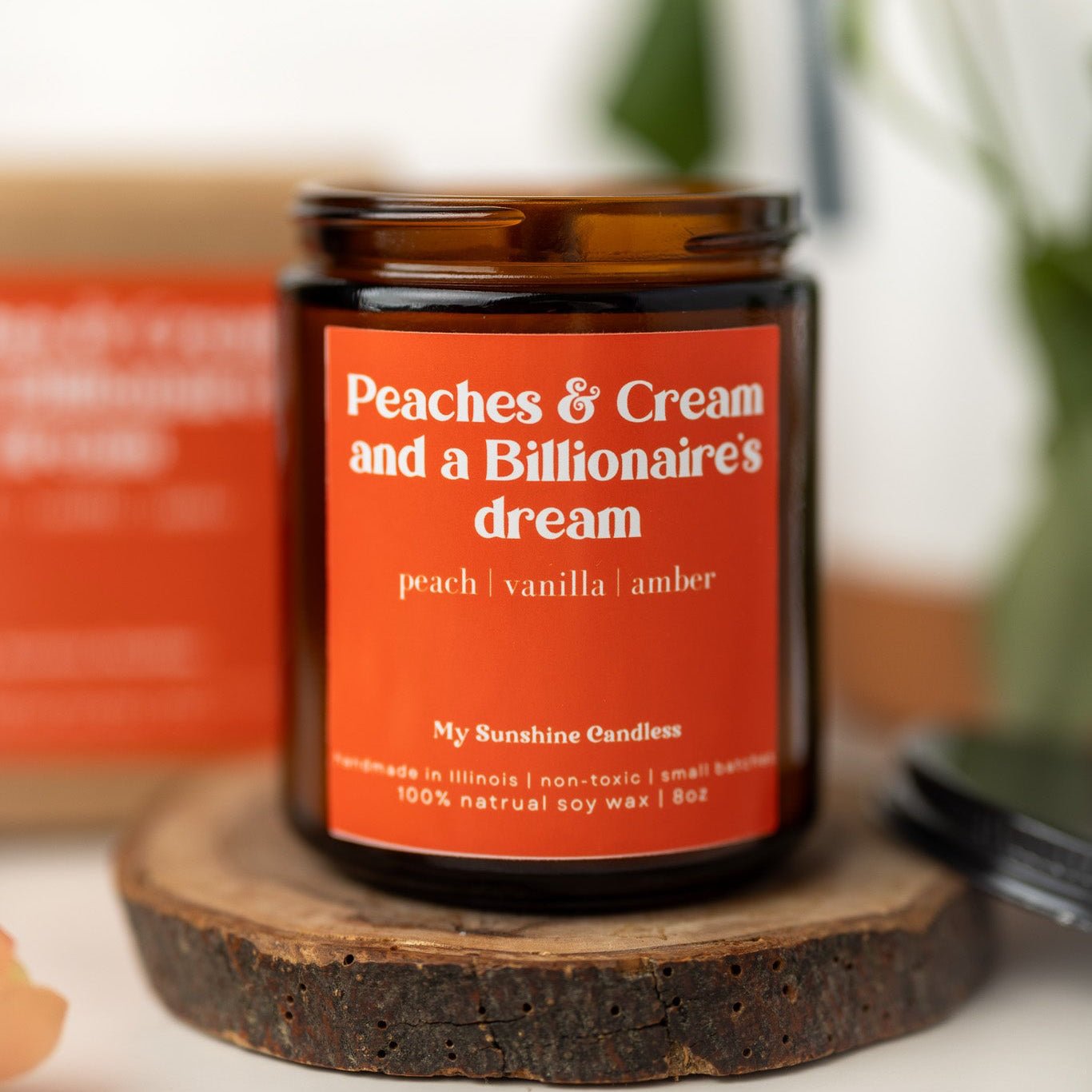 Peaches & Cream Candle – 8 oz Amber Jar Soy Candle – Sweet Fruity Dessert Scent – Cozy Home Fragrance