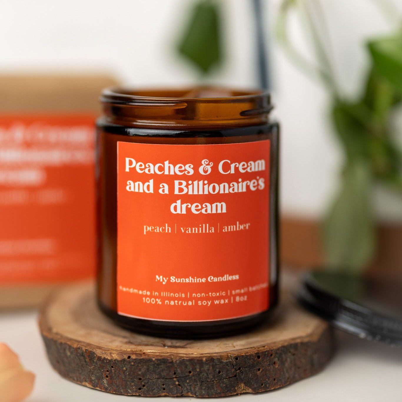 Peaches & Cream Candle – 8 oz Amber Jar Soy Candle – Sweet Fruity Dessert Scent – Cozy Home Fragrance